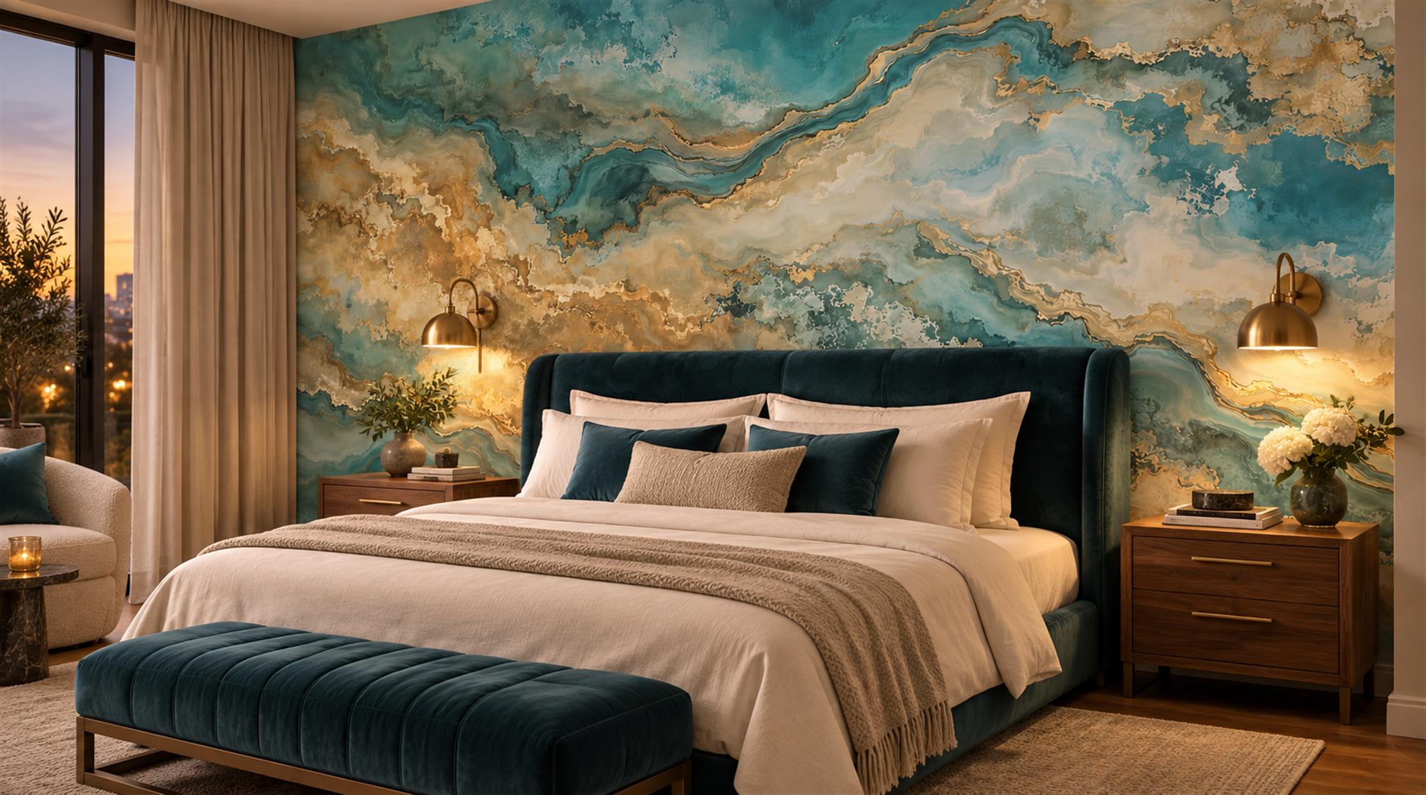 Teal Marble Veining Wallpaper Mural Scene