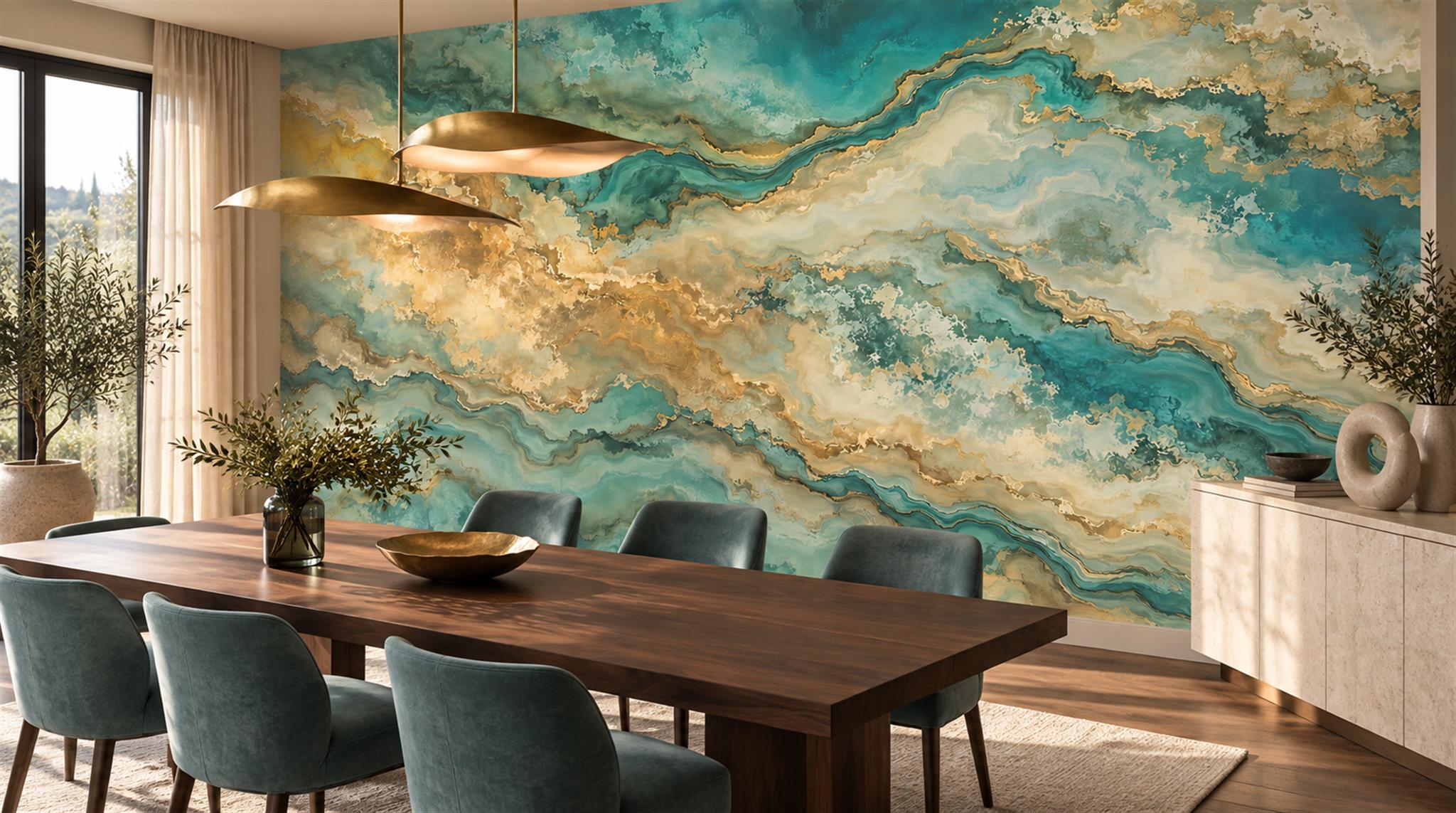 Teal Marble Veining Wallpaper Mural Scene