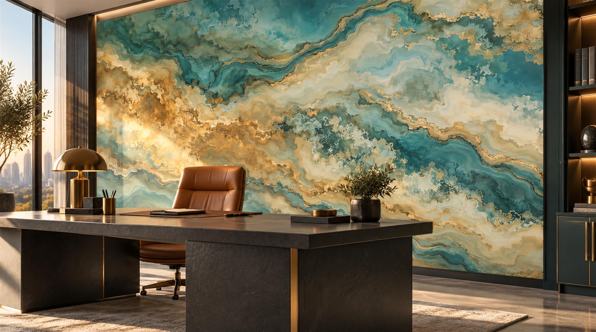 Teal Marble Veining Wallpaper Mural Scene