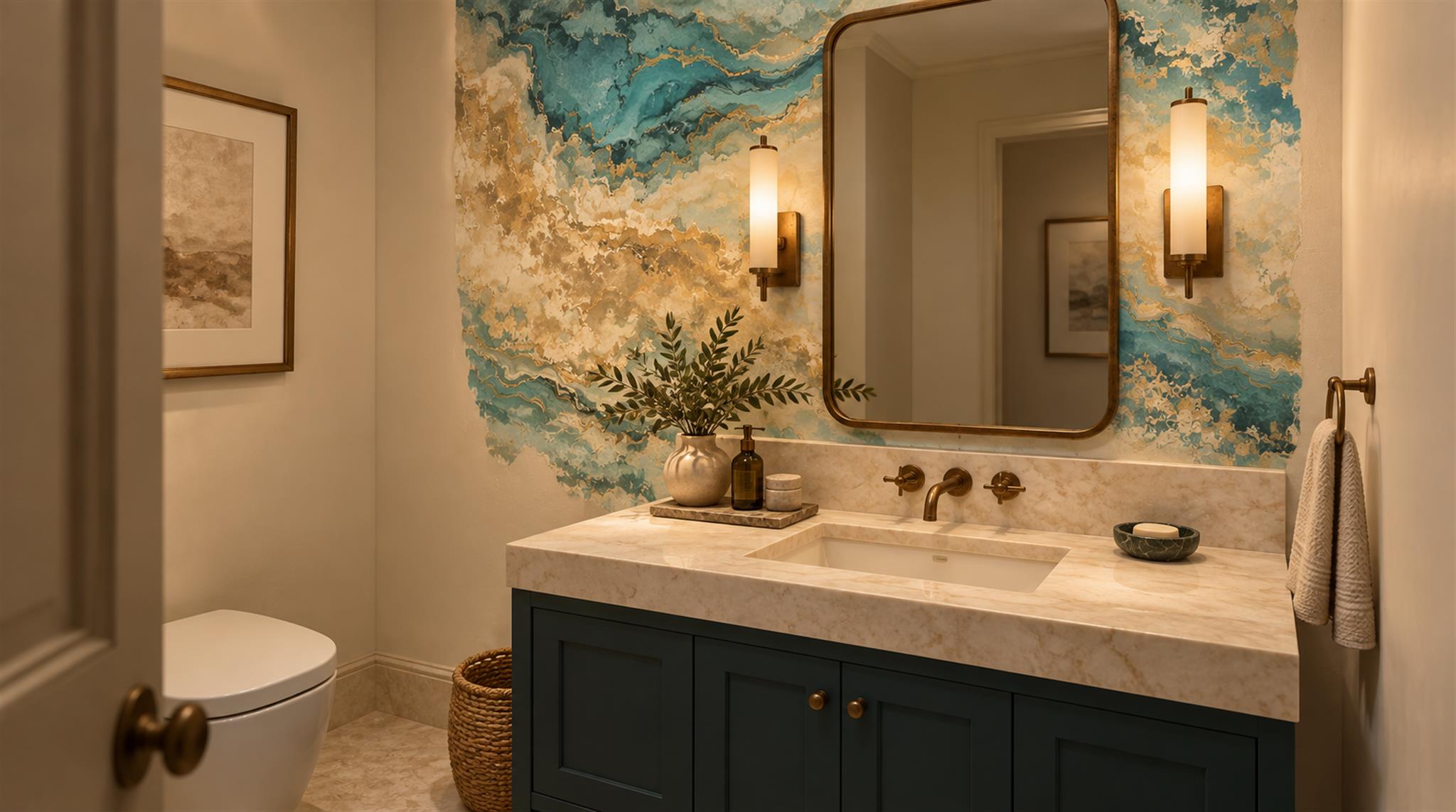 Teal Marble Veining Wallpaper Mural Scene
