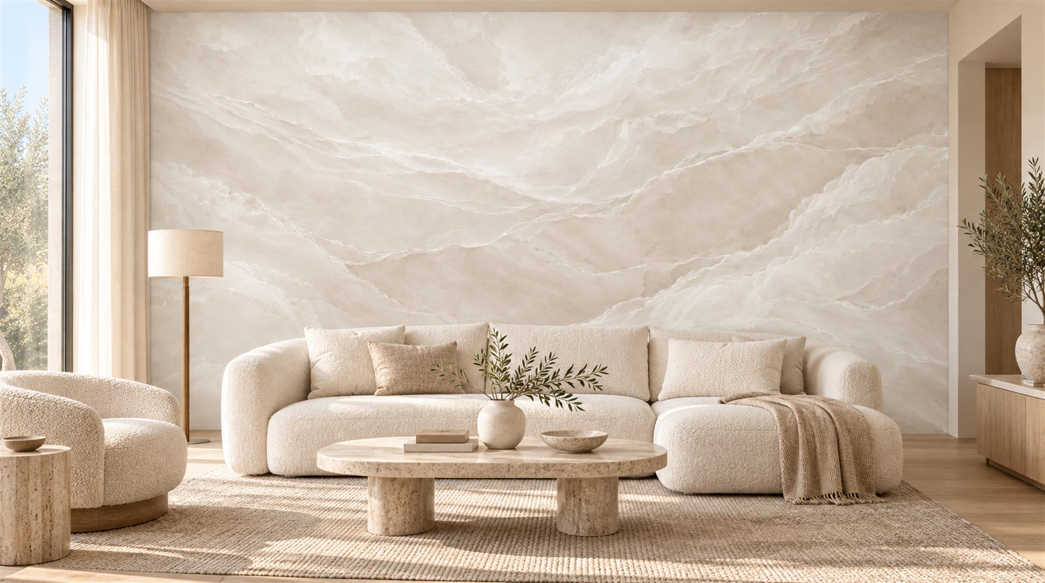 Ivory Marble Veining Wallpaper Mural Main