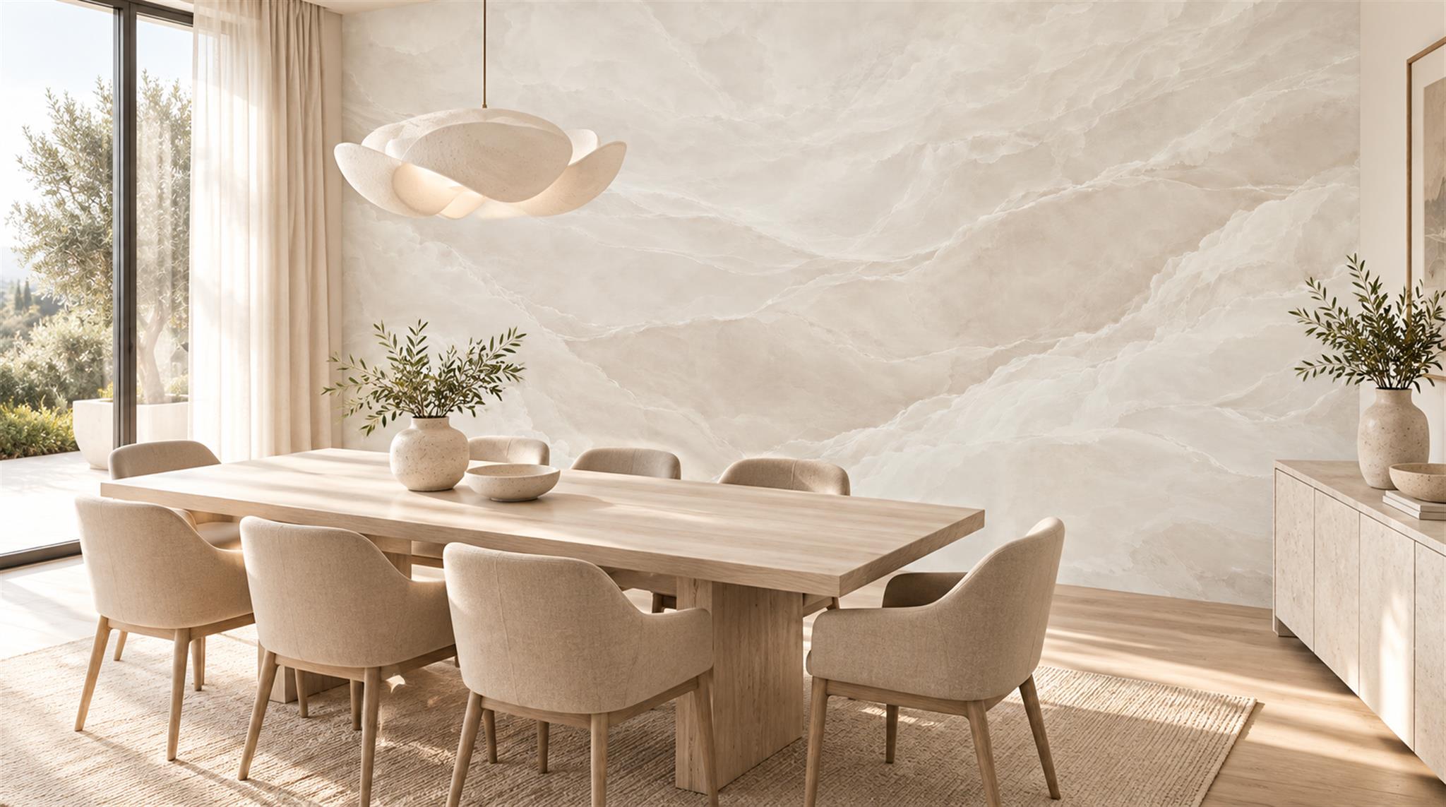 Ivory Marble Veining Wallpaper Mural Scene