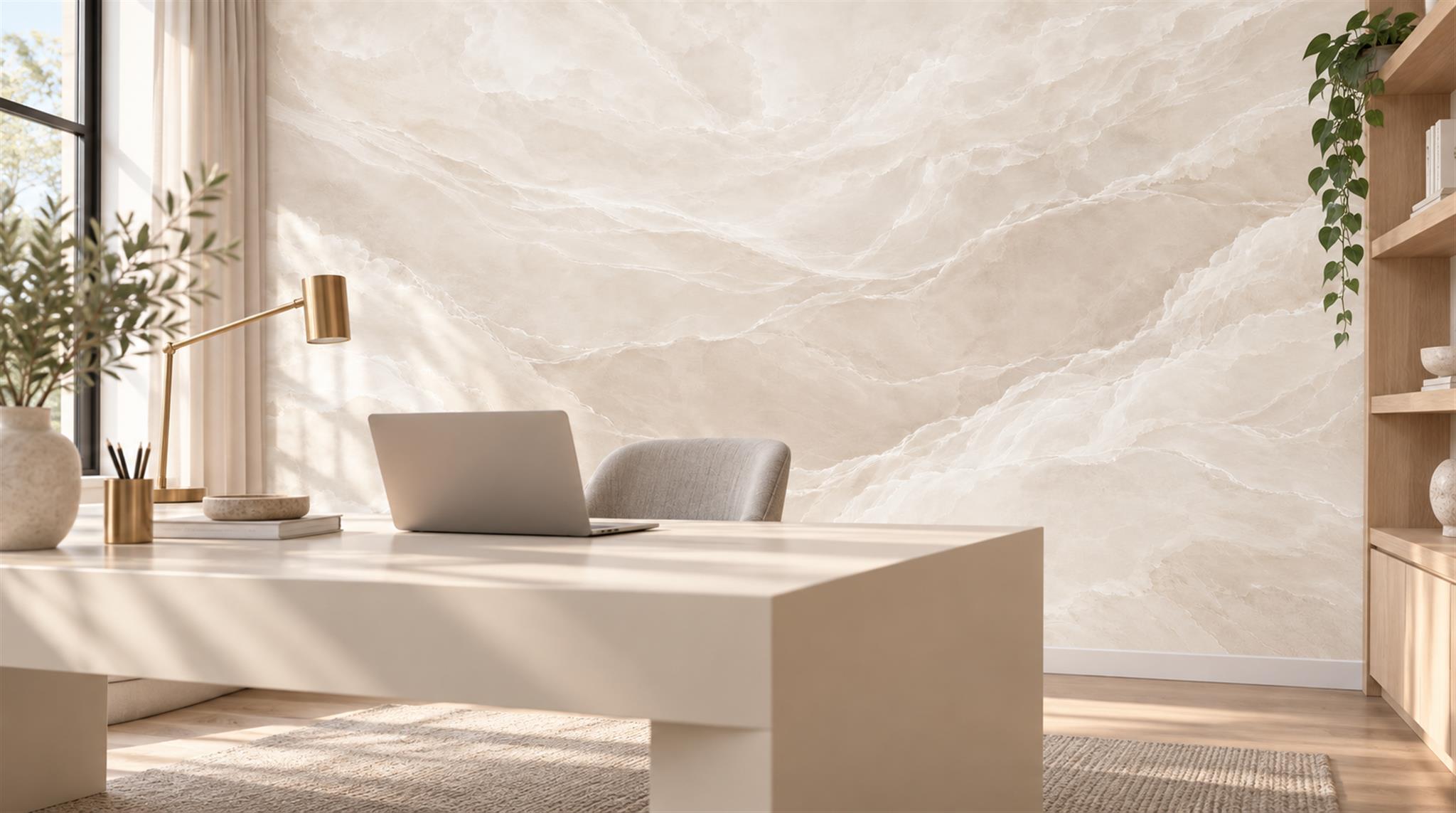 Ivory Marble Veining Wallpaper Mural Scene