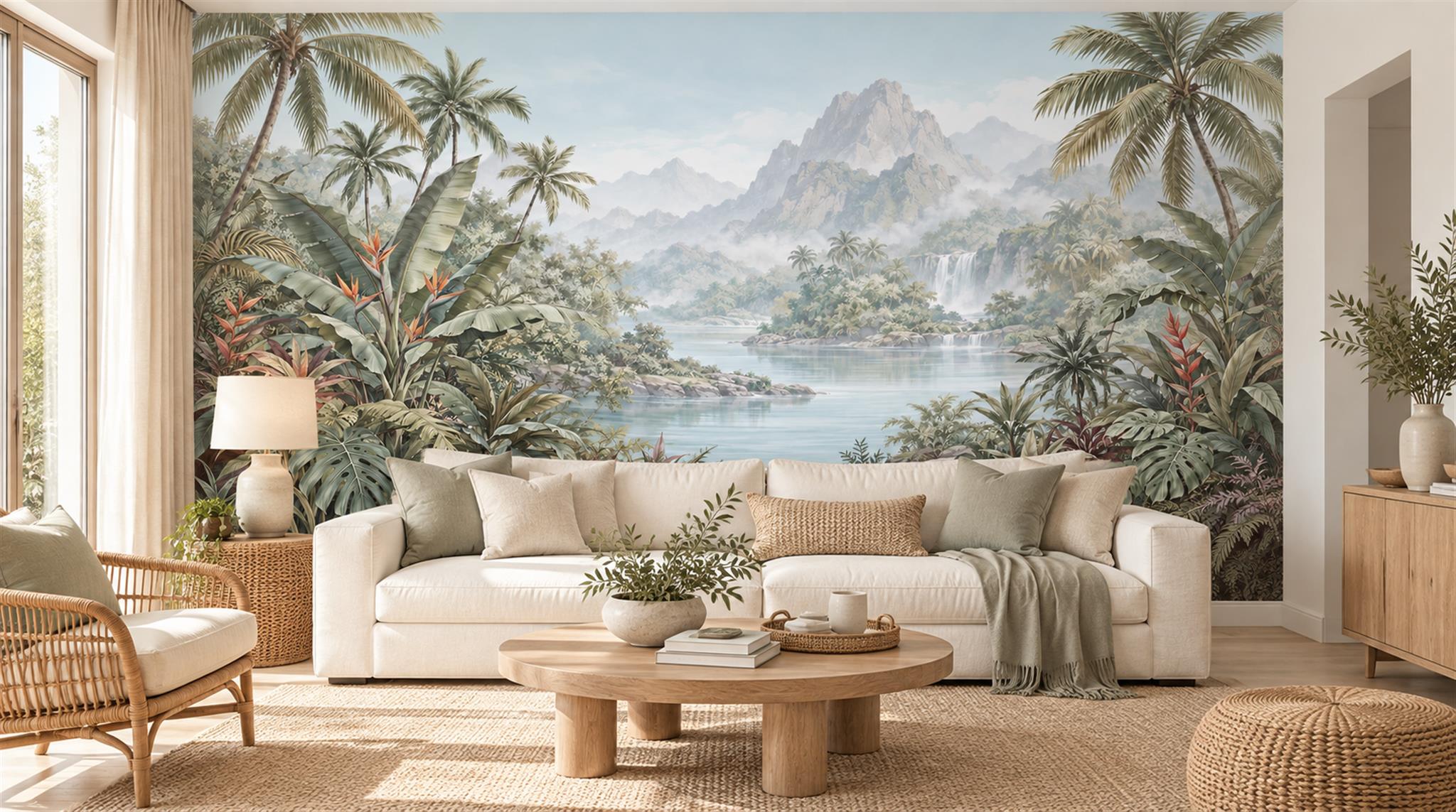 Sage Green Tropical Foliage Wallpaper Mural Main
