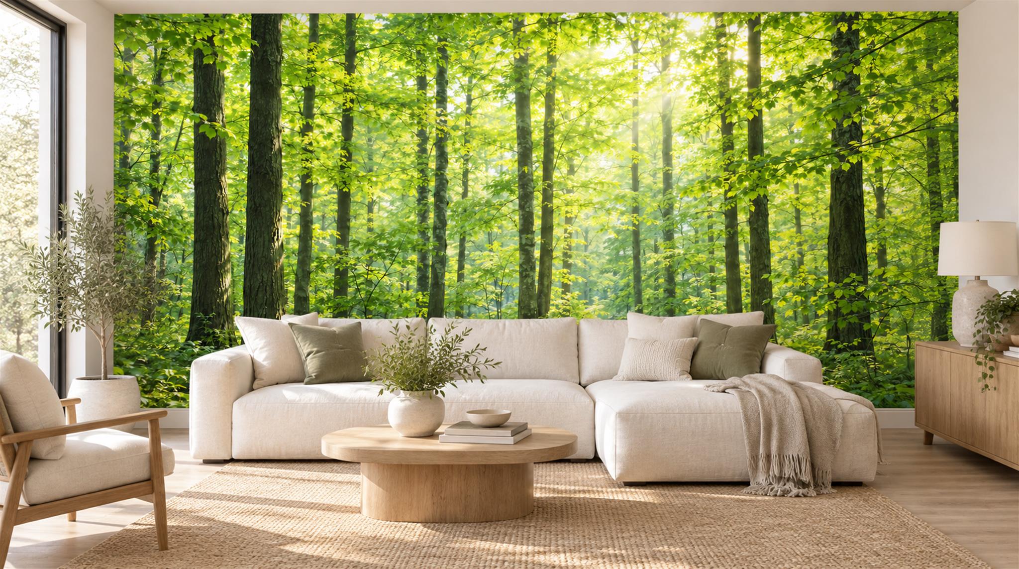 Green Woodland Trees Wallpaper Mural Main