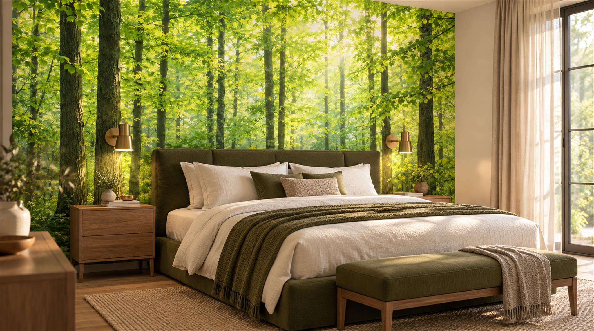 Green Woodland Trees Wallpaper Mural Scene