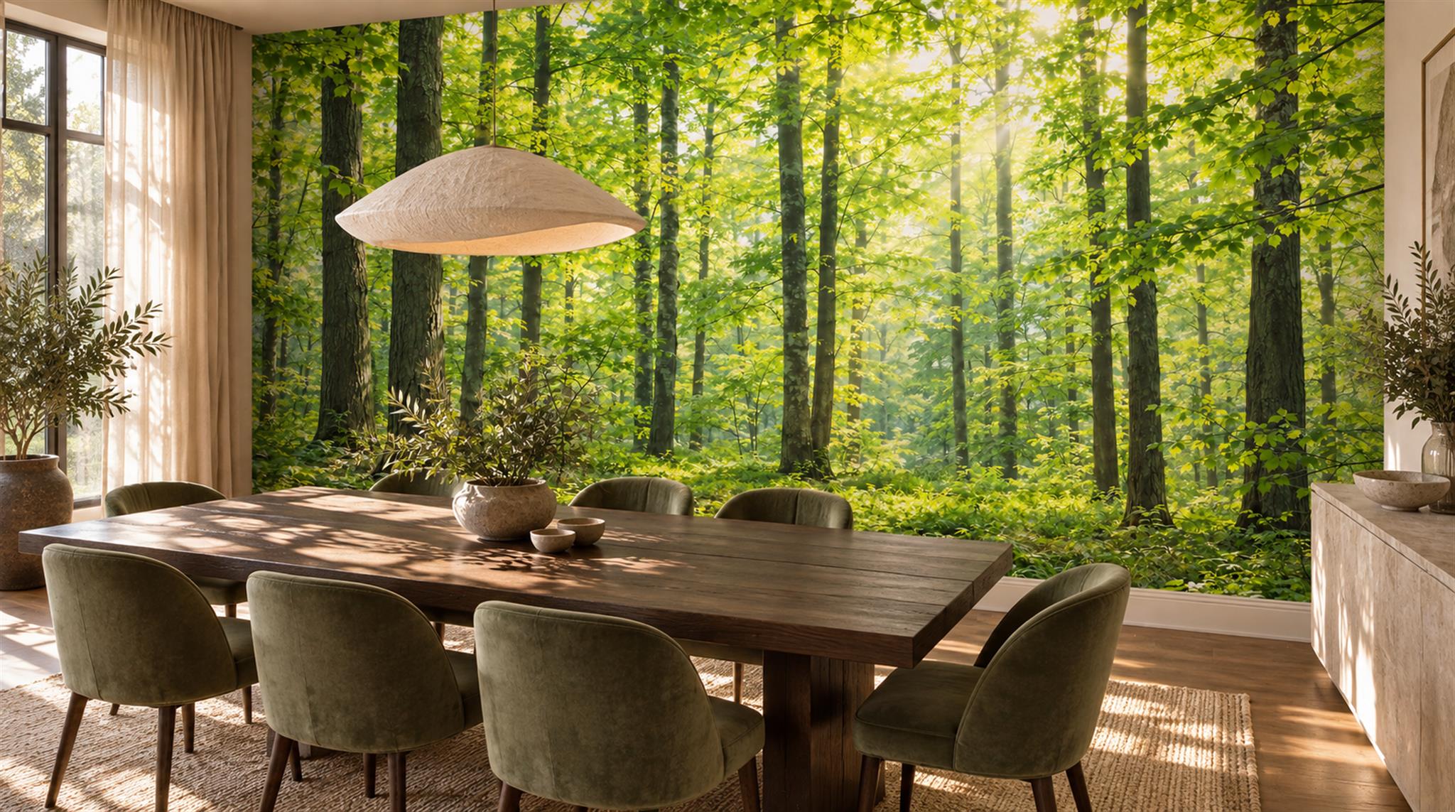 Green Woodland Trees Wallpaper Mural Scene