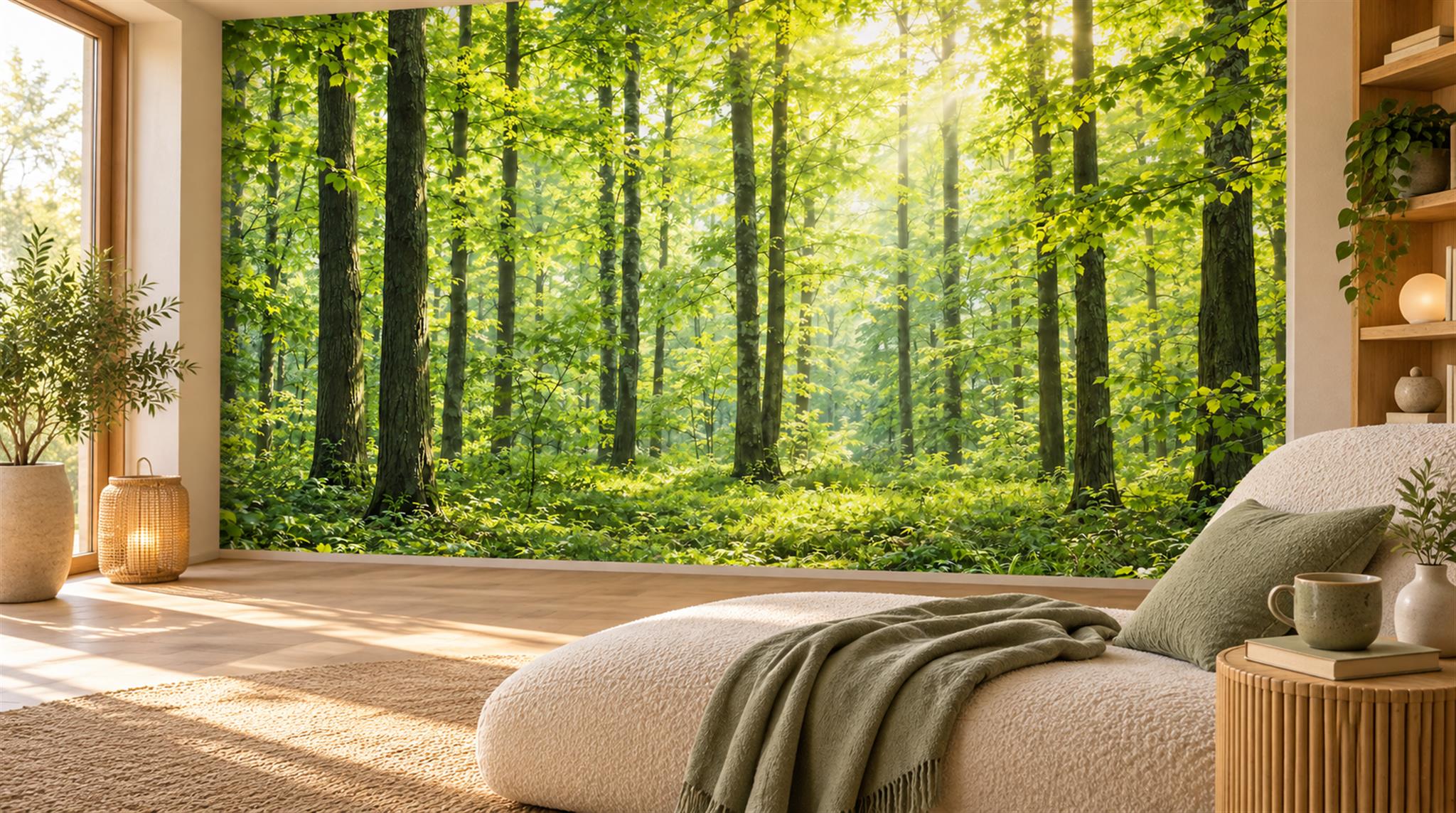 Green Woodland Trees Wallpaper Mural Scene