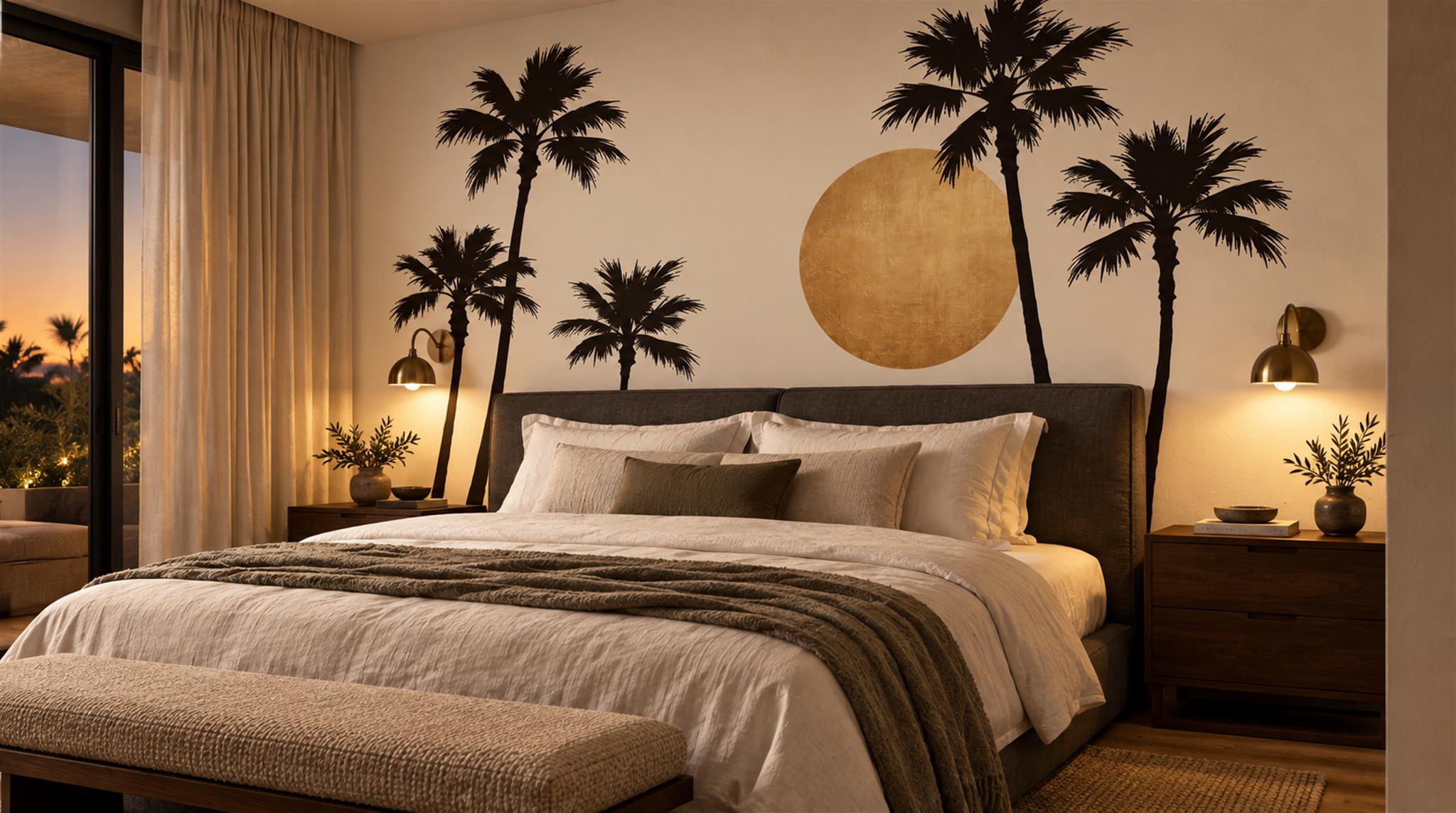 Neutral Palm Leaves Wallpaper Mural Scene
