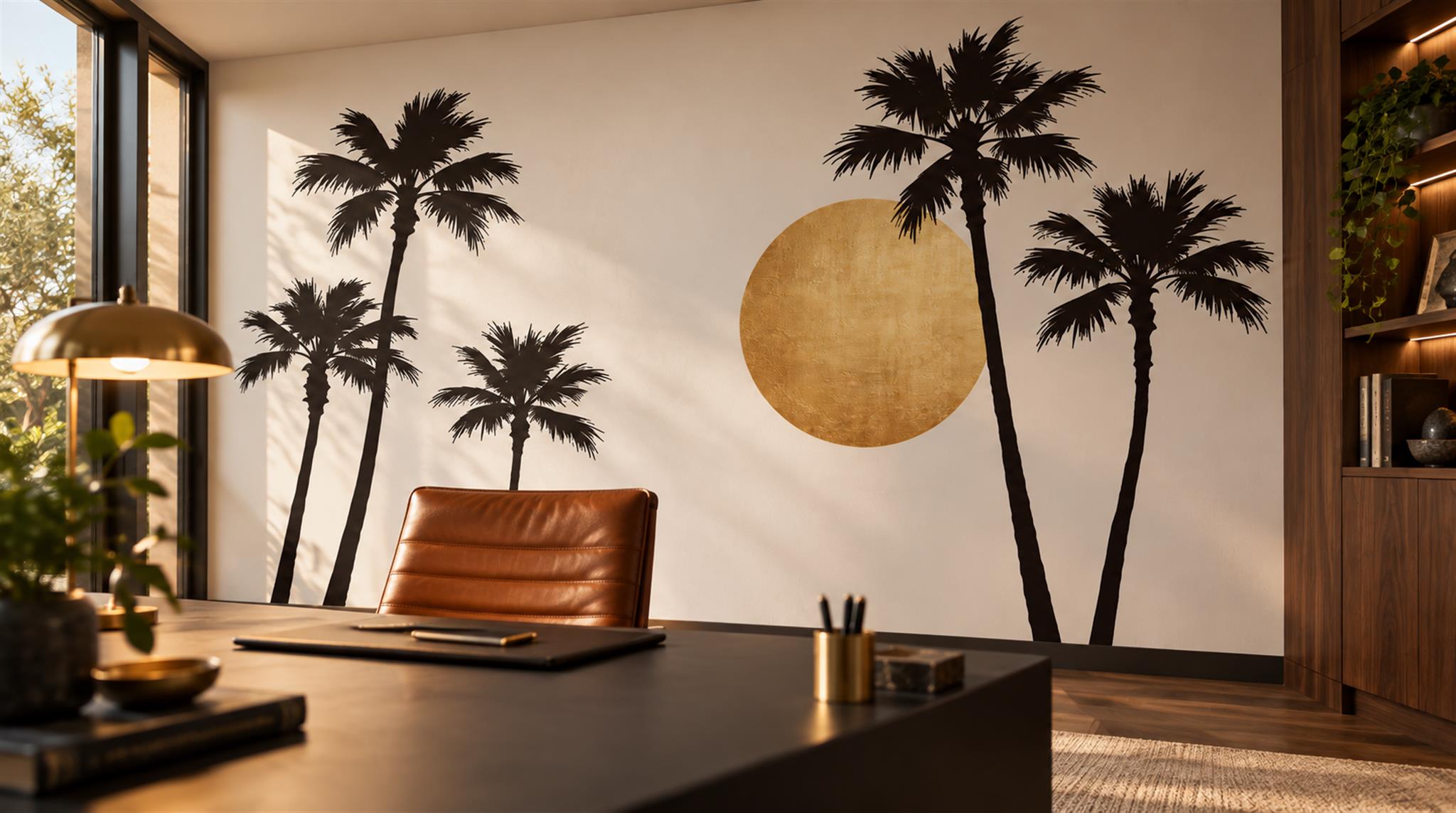 Neutral Palm Leaves Wallpaper Mural Scene