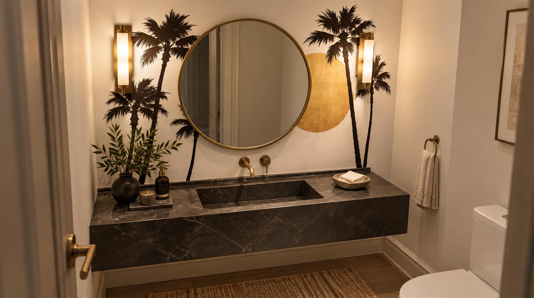 Neutral Palm Leaves Wallpaper Mural Scene