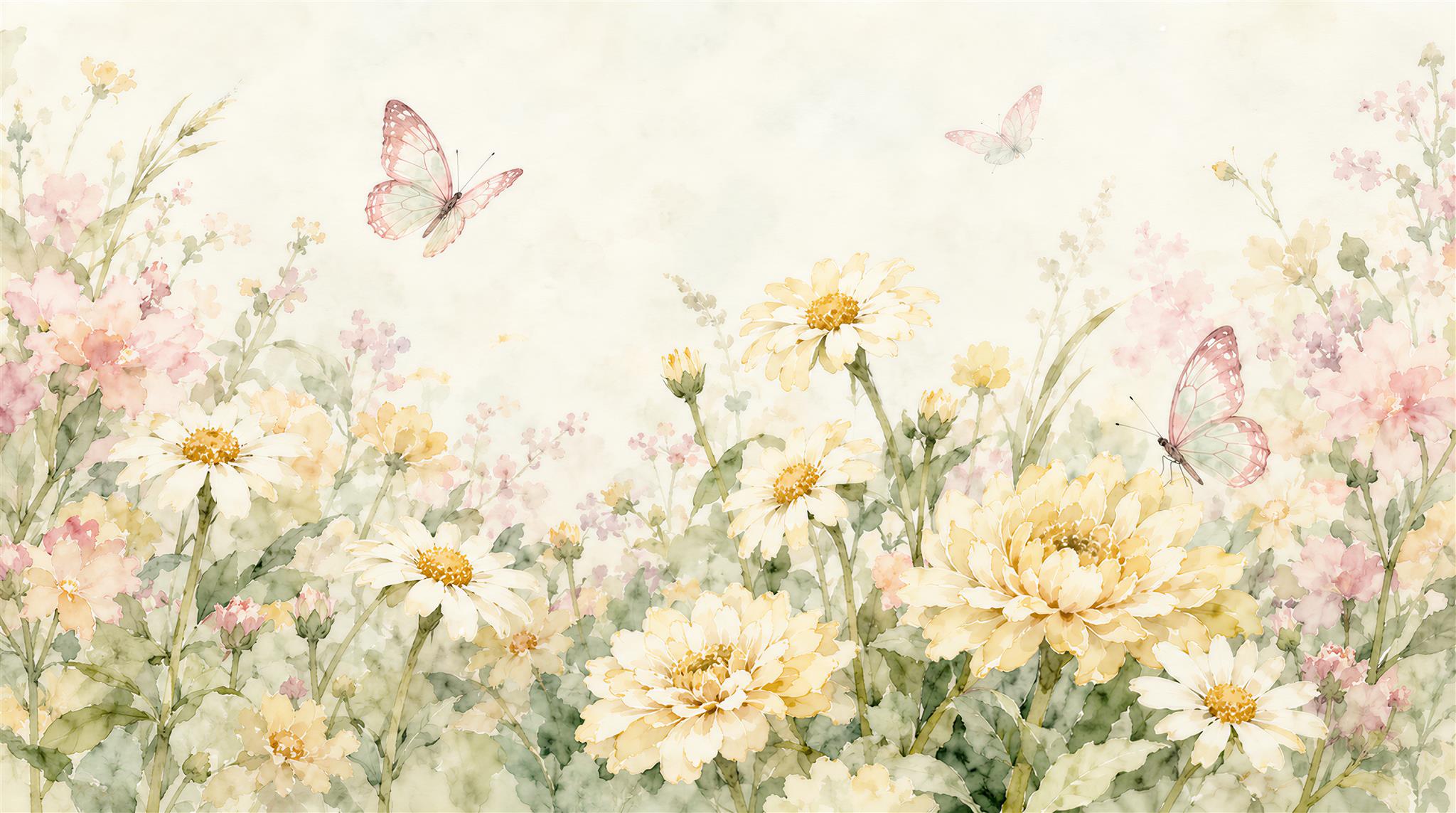 Ivory Floral Patterning Wallpaper Mural Main