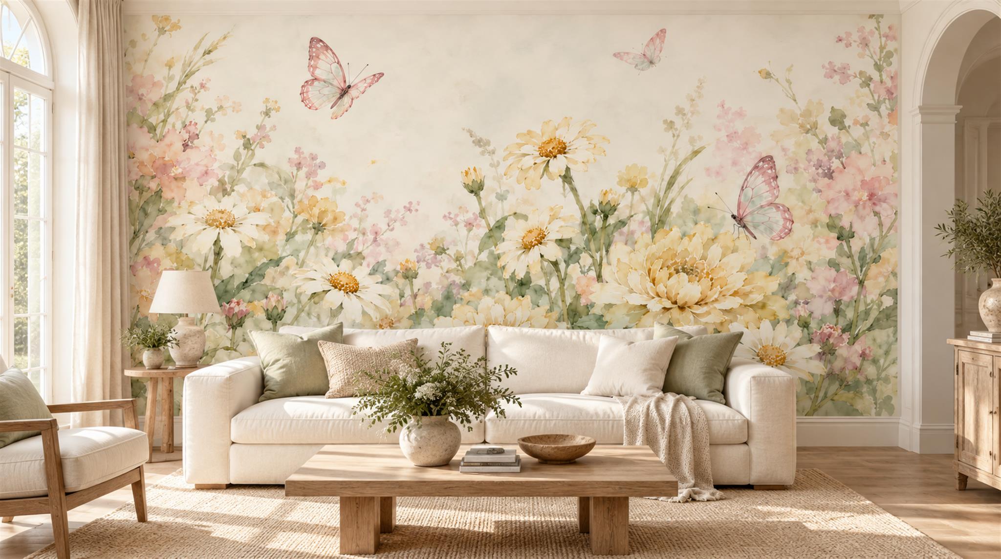 Ivory Floral Patterning Wallpaper Mural Main