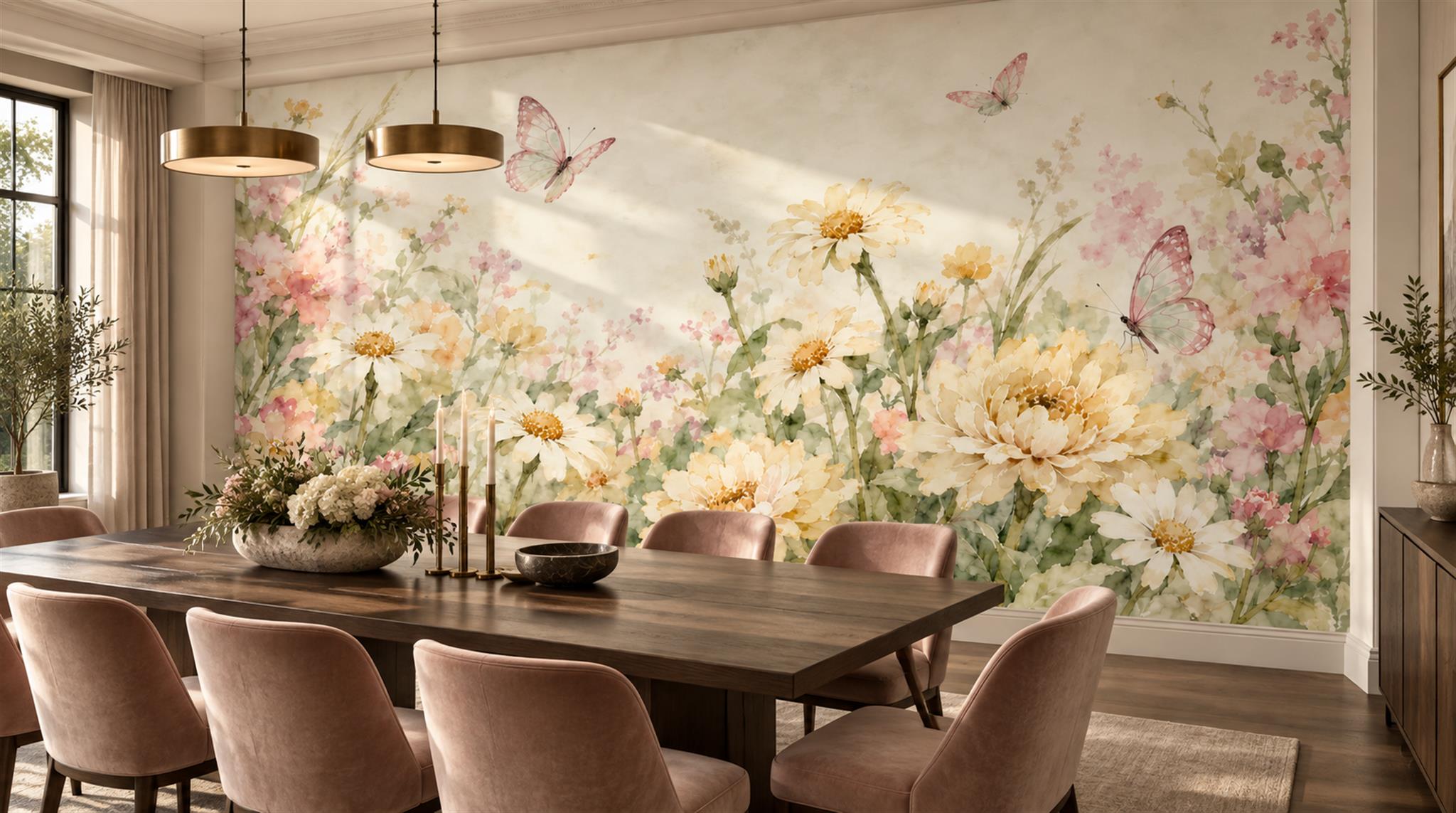 Ivory Floral Patterning Wallpaper Mural Scene