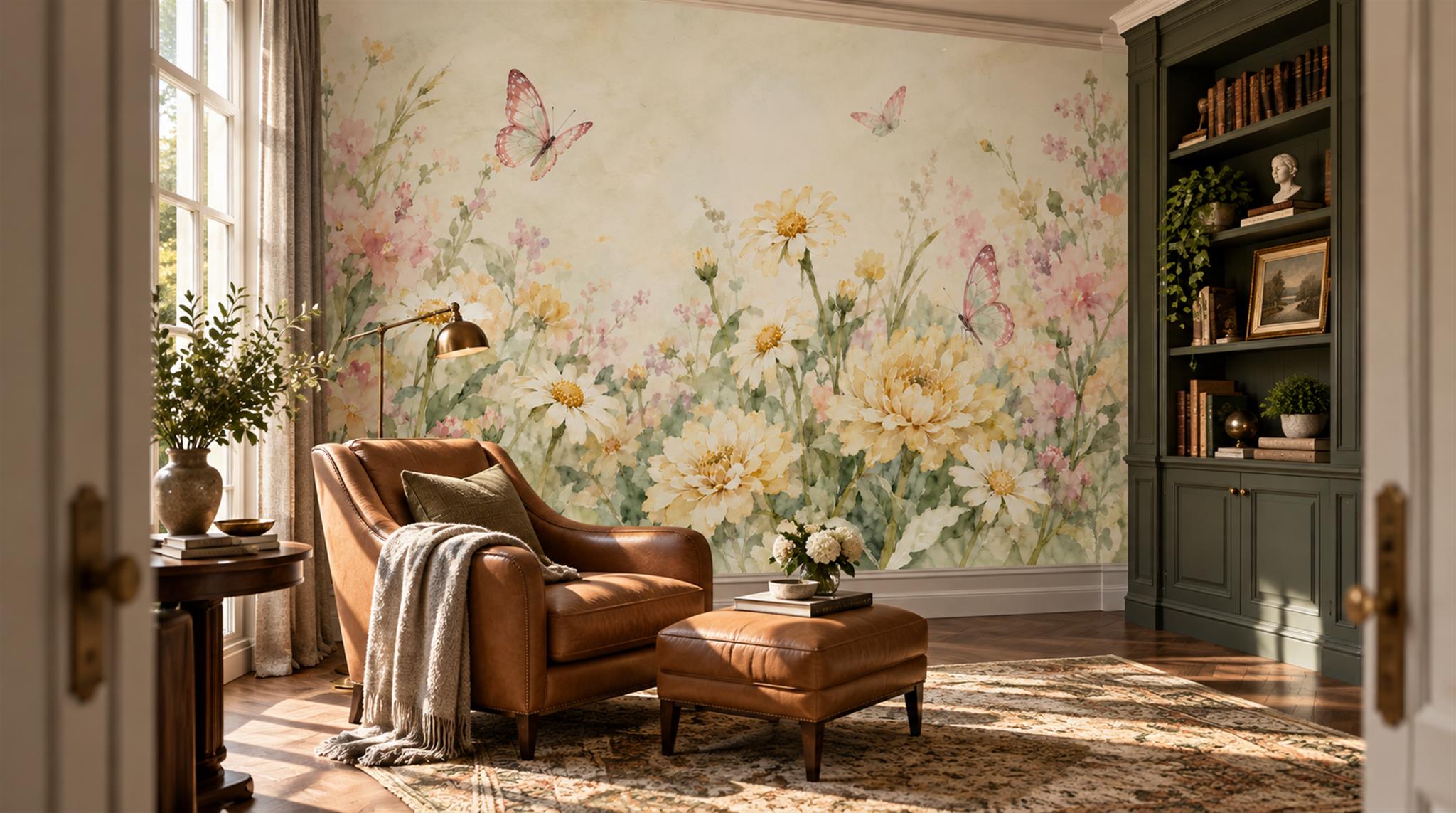 Ivory Floral Patterning Wallpaper Mural Scene