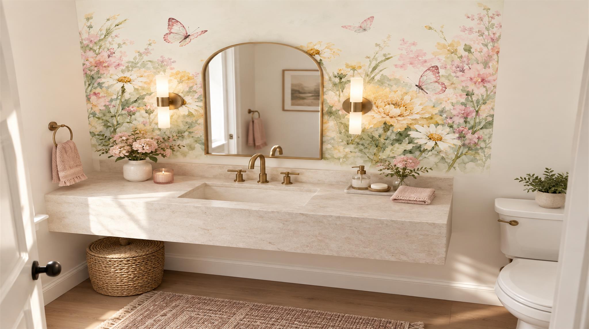 Ivory Floral Patterning Wallpaper Mural Scene