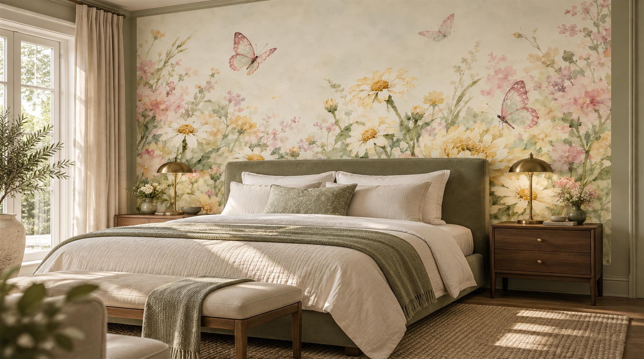 Ivory Floral Patterning Wallpaper Mural Scene