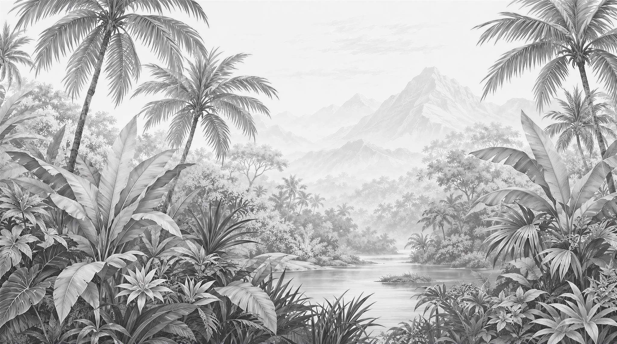Grey Tropical Foliage Wallpaper Mural Main