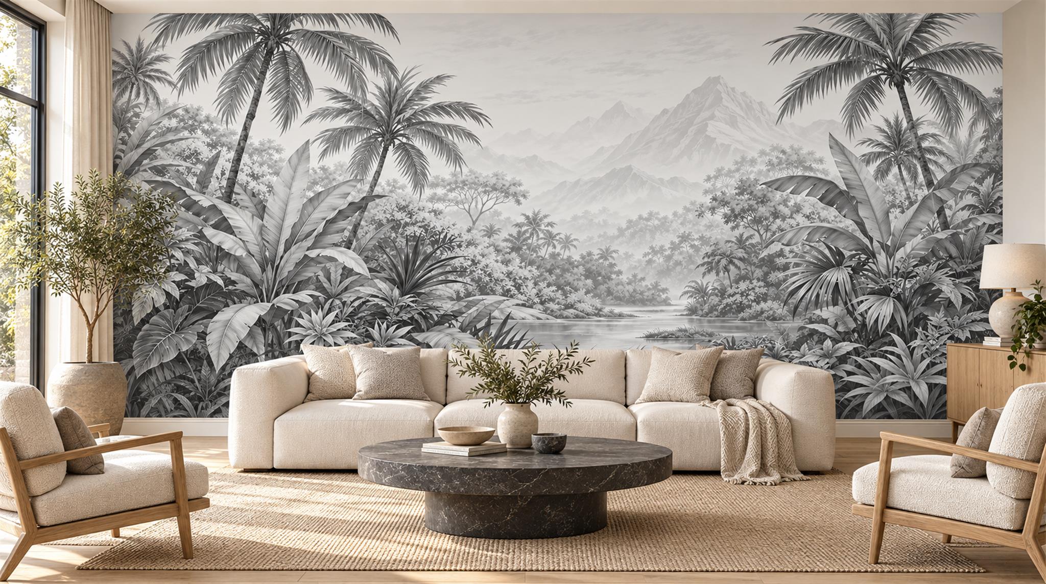 Grey Tropical Foliage Wallpaper Mural Main