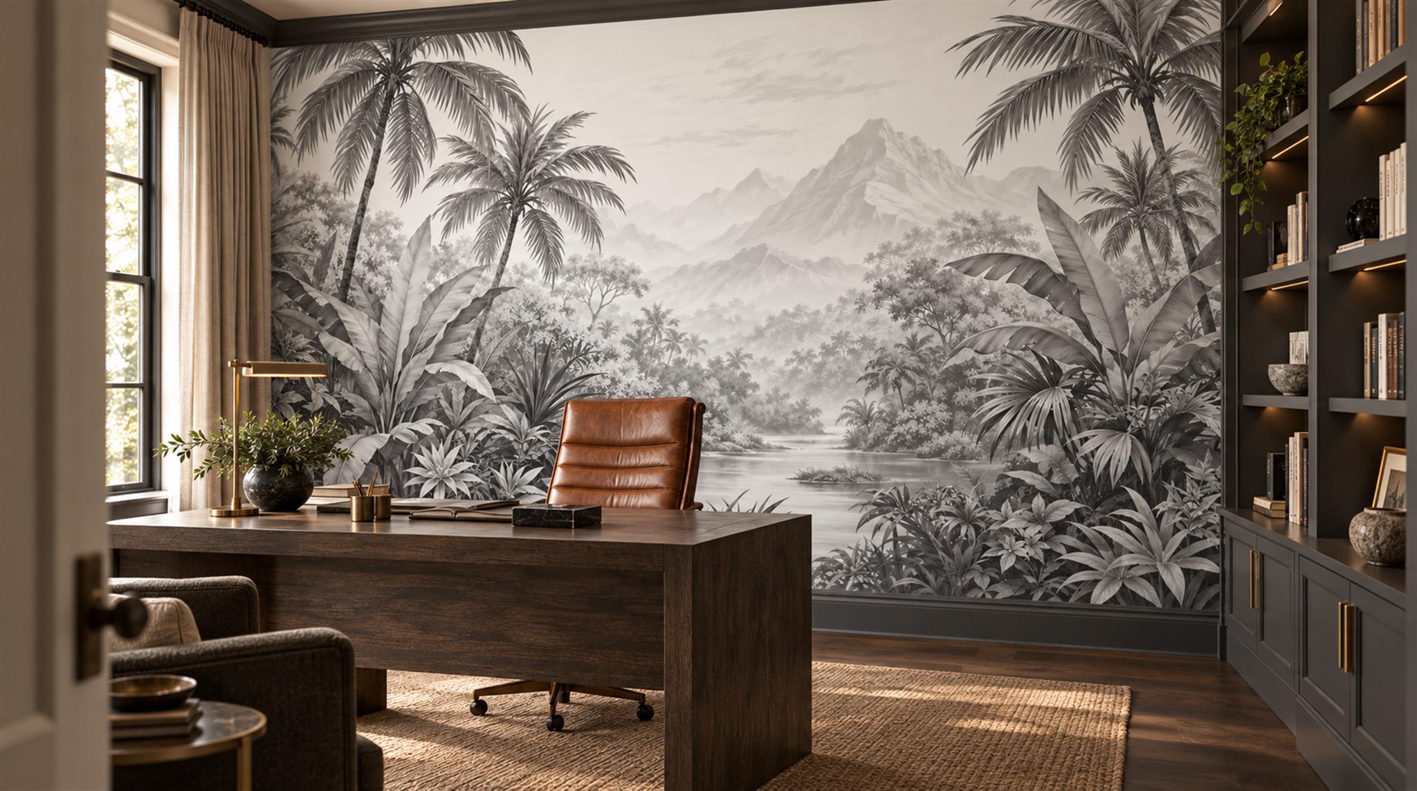 Grey Tropical Foliage Wallpaper Mural Scene