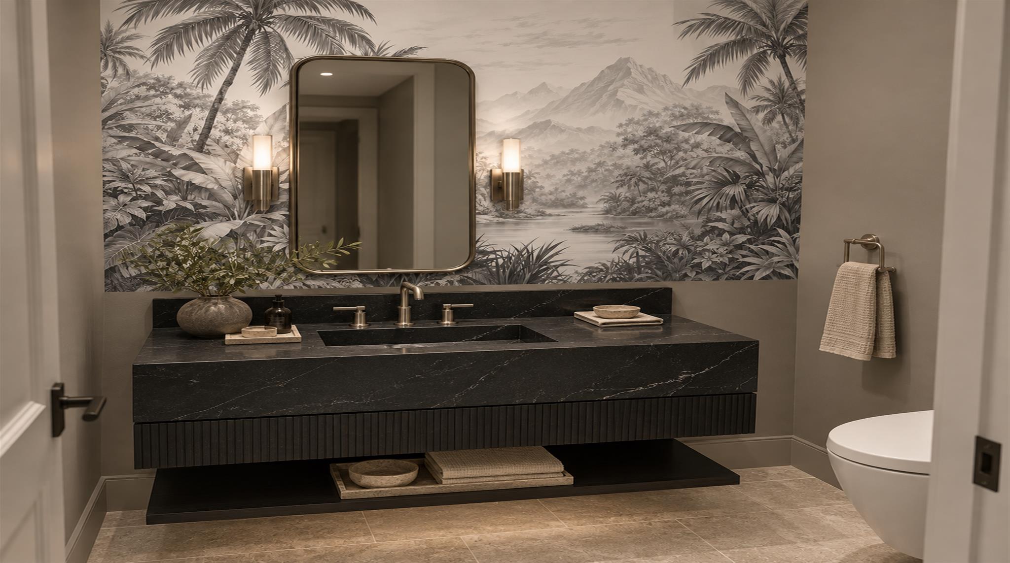 Grey Tropical Foliage Wallpaper Mural Scene