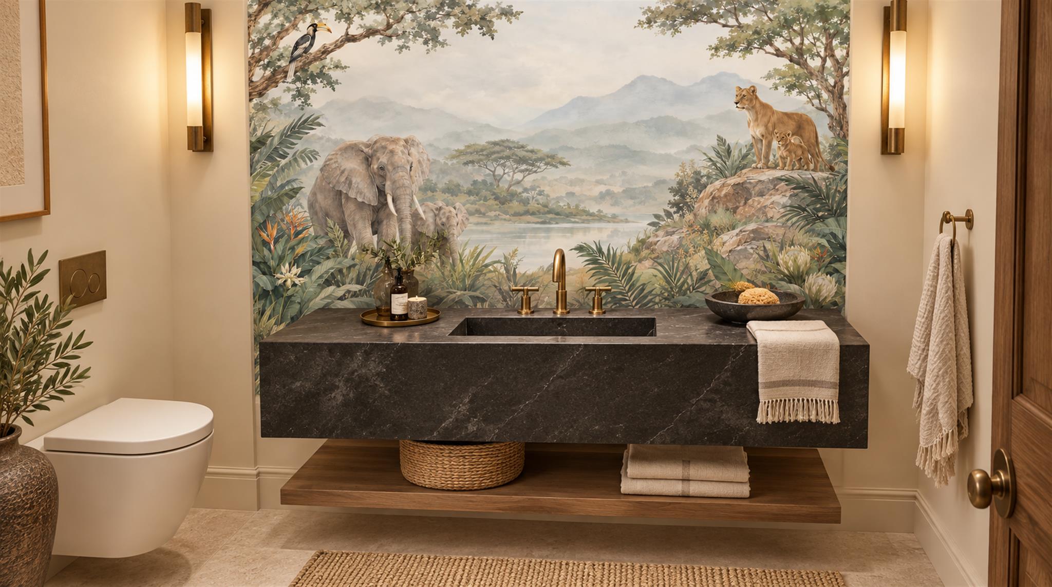 Sage Green Safari Animals Wallpaper Mural Scene