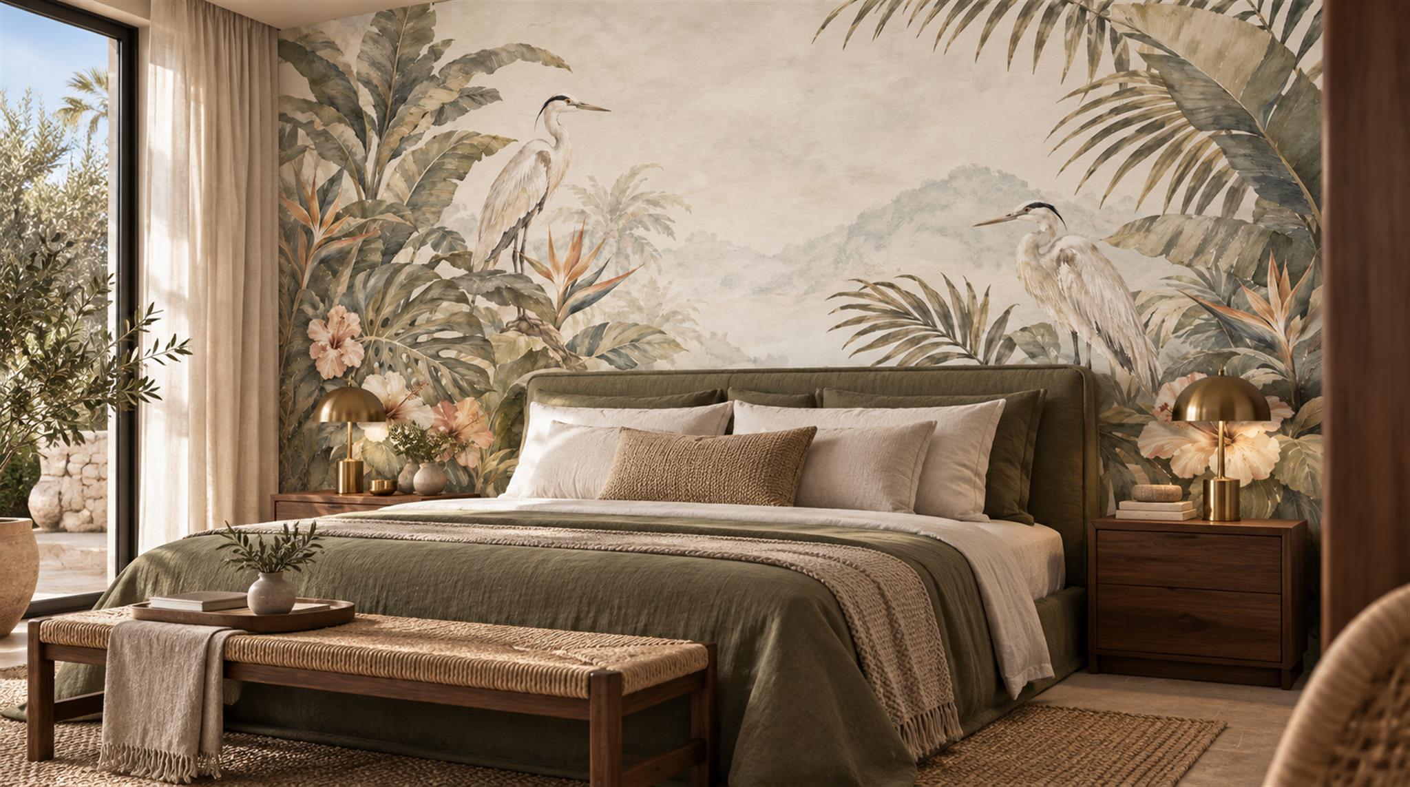 Ivory Palm Leaves Wallpaper Mural Scene
