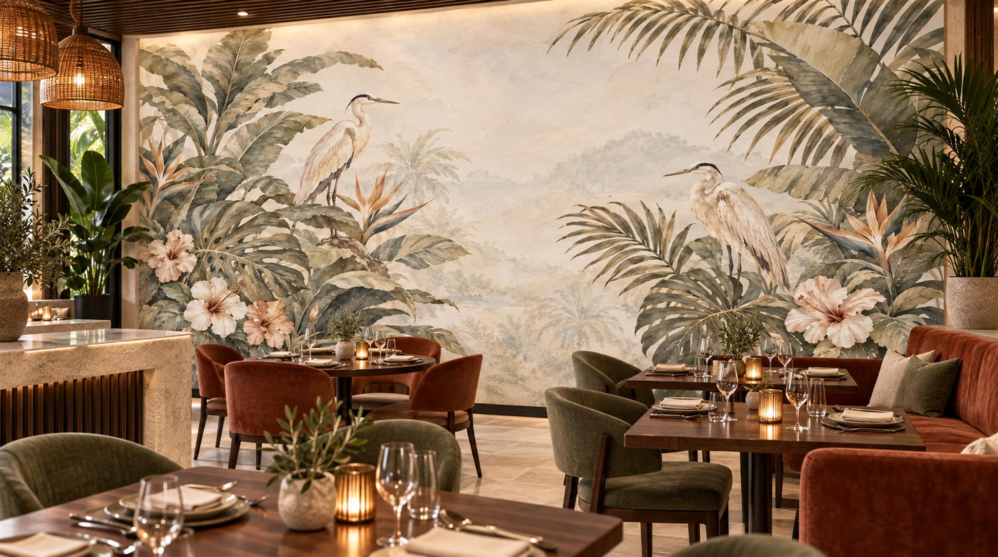 Ivory Palm Leaves Wallpaper Mural Scene