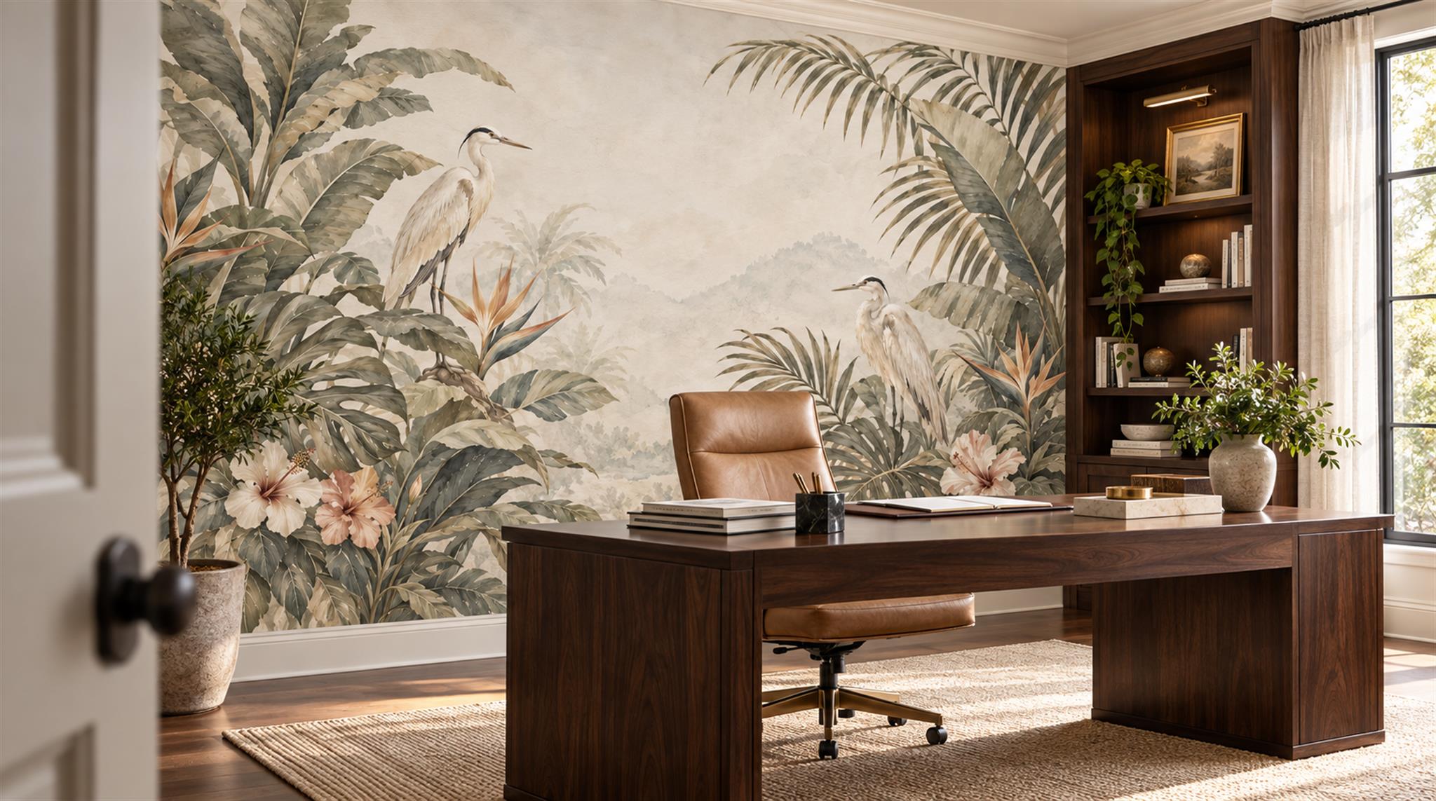 Ivory Palm Leaves Wallpaper Mural Scene