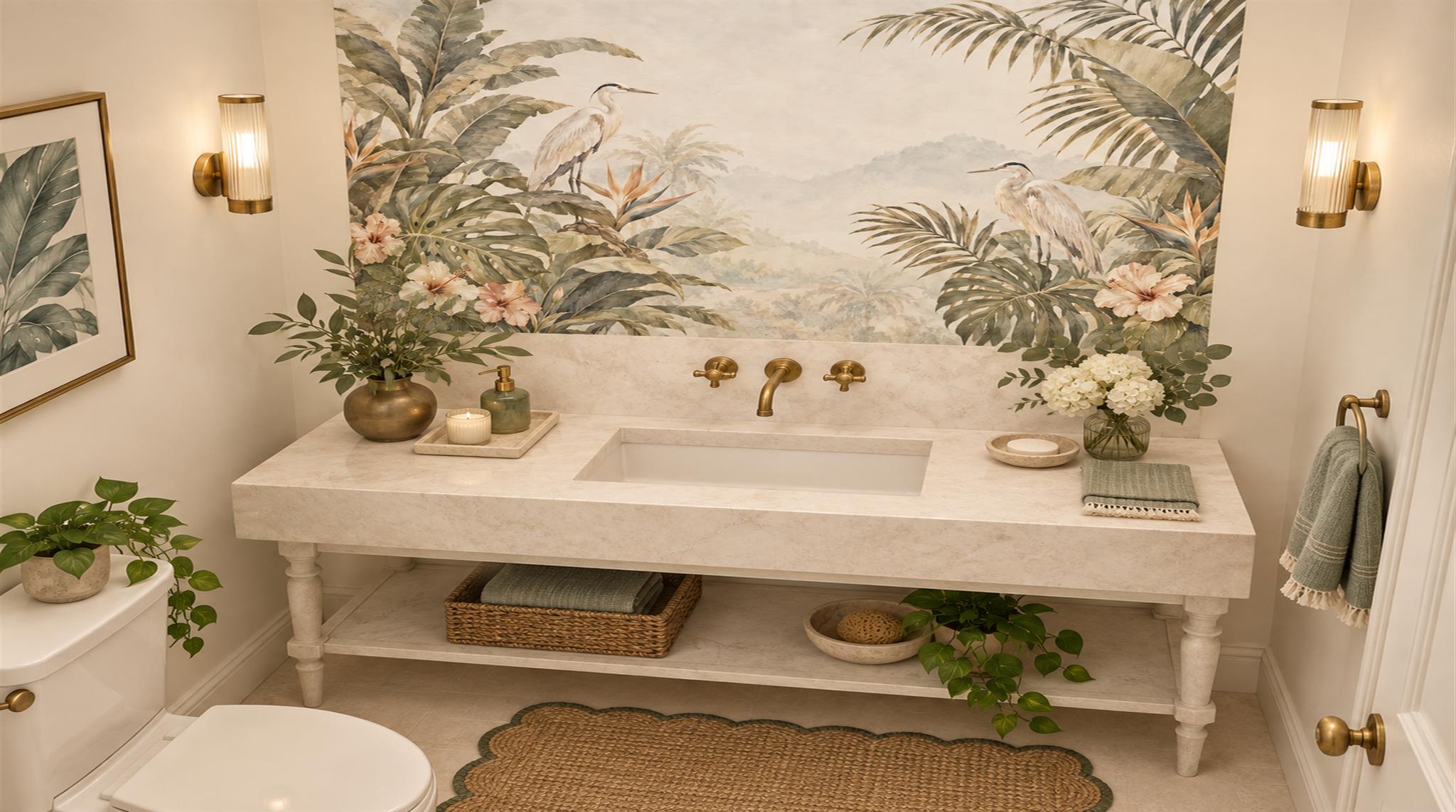 Ivory Palm Leaves Wallpaper Mural Scene