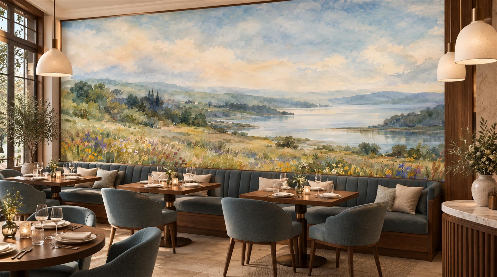 Blue Decorative Wall Art Wallpaper Mural Scene