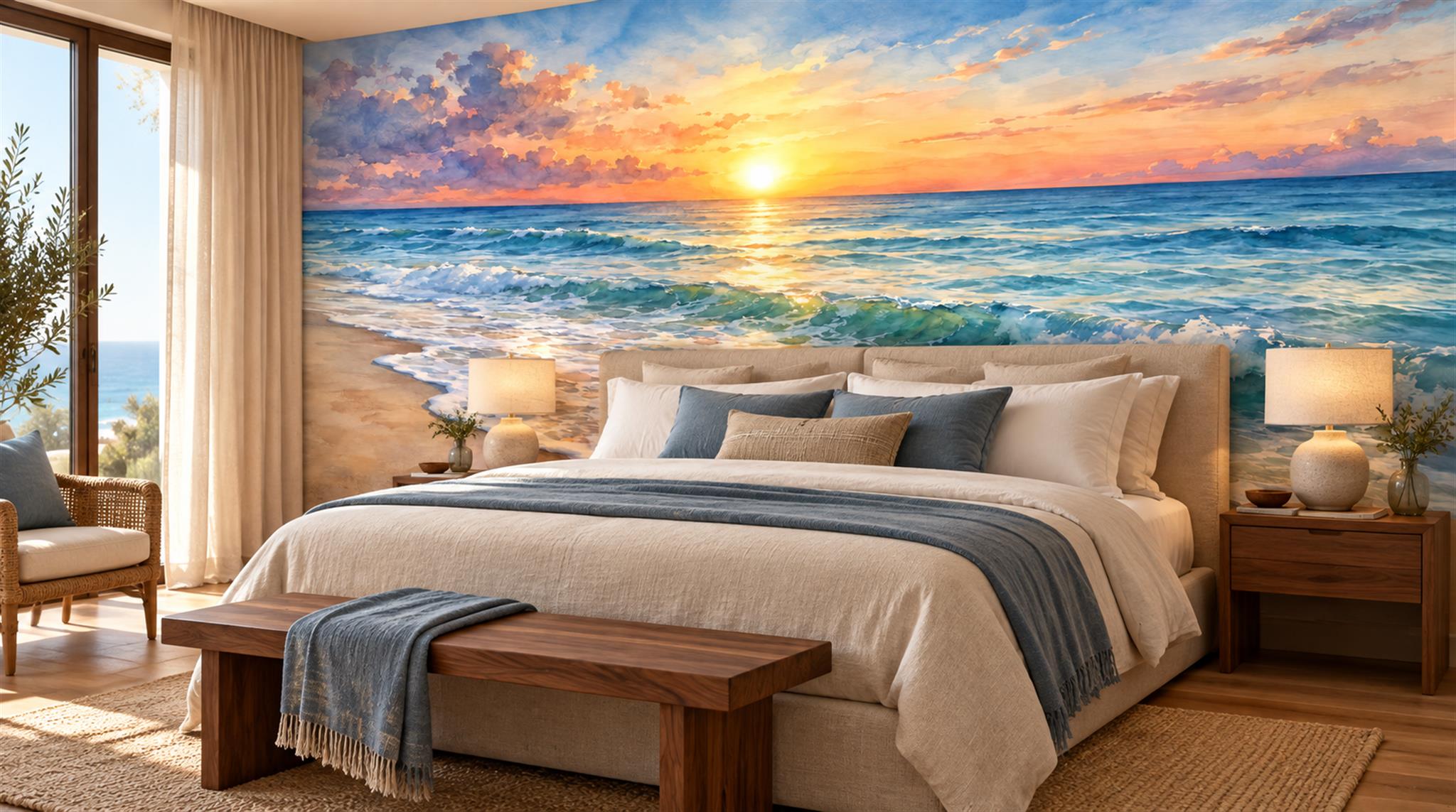 Neutral Beach Landscape Wallpaper Mural Scene