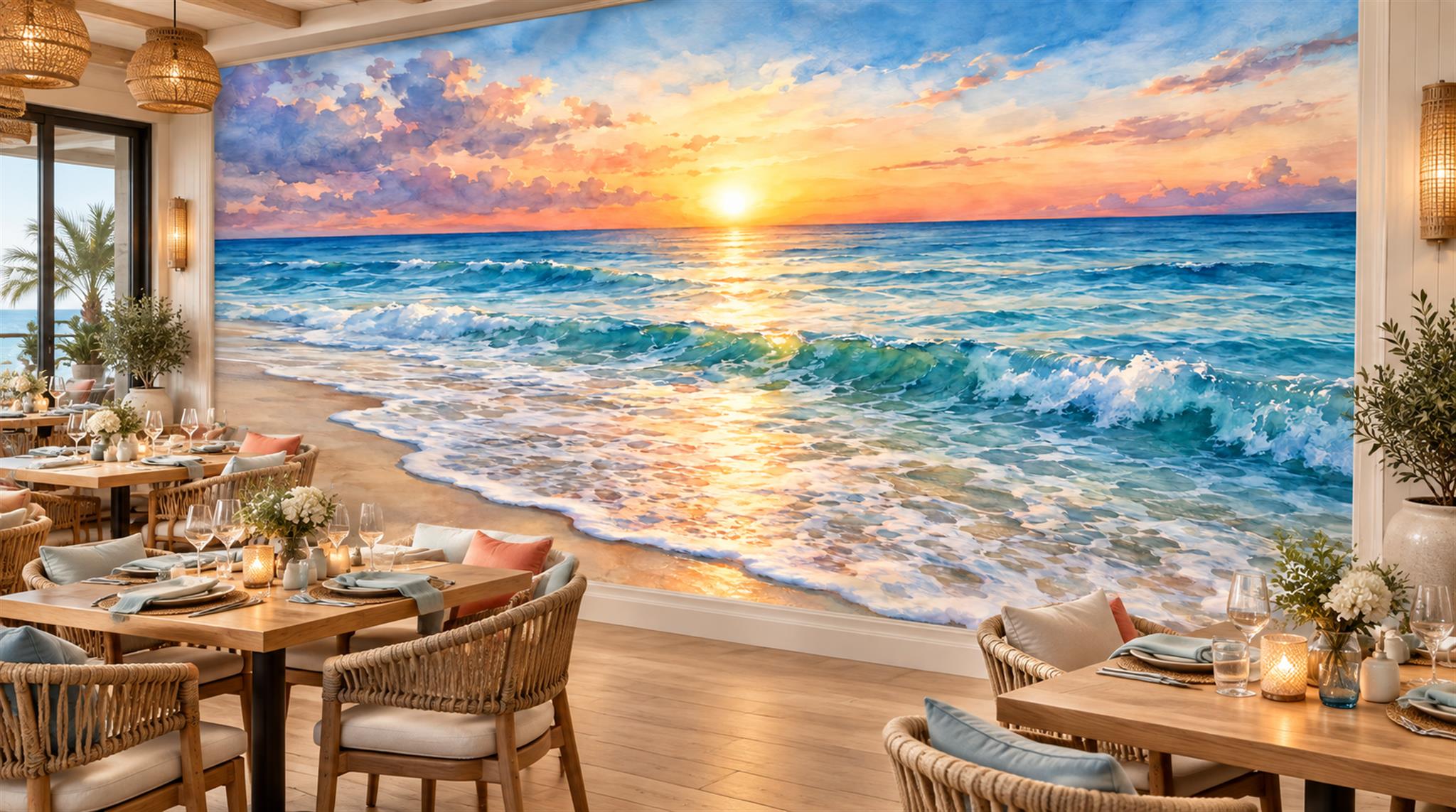 Neutral Beach Landscape Wallpaper Mural Scene