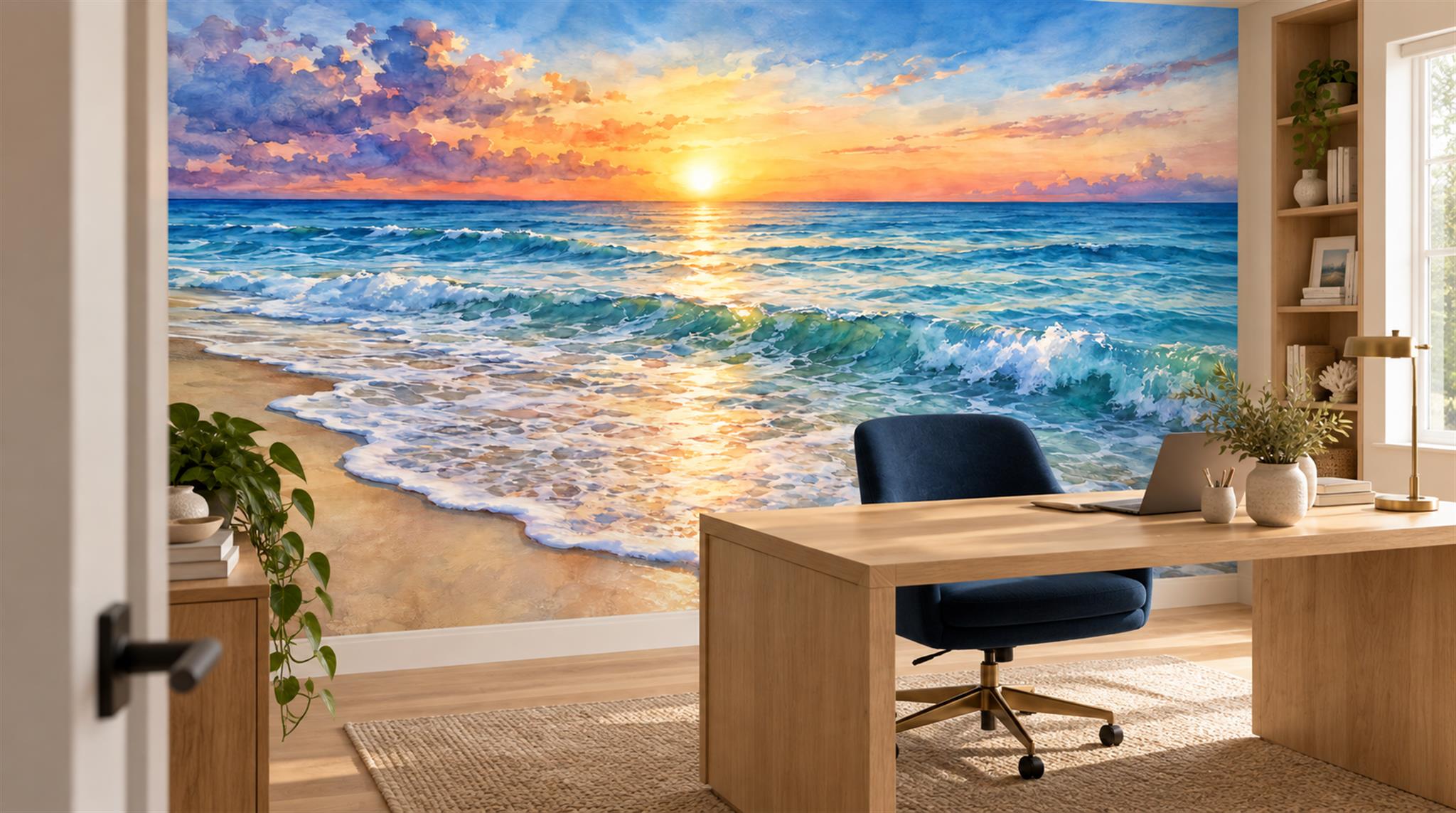 Neutral Beach Landscape Wallpaper Mural Scene