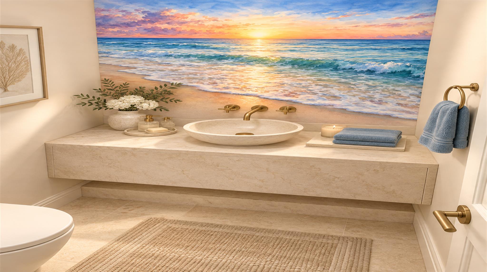 Neutral Beach Landscape Wallpaper Mural Scene