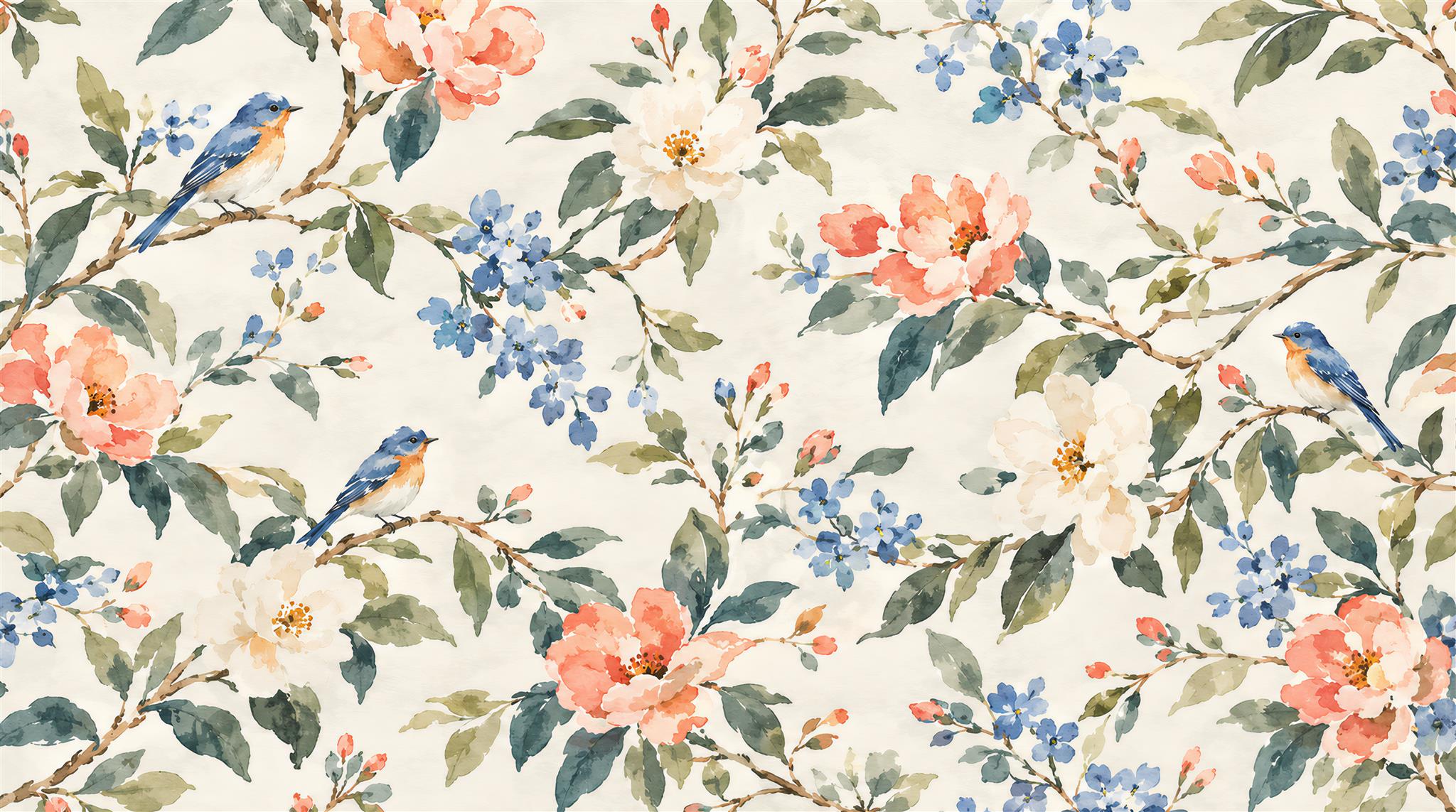 Ivory Floral Foliage Wallpaper Mural Main