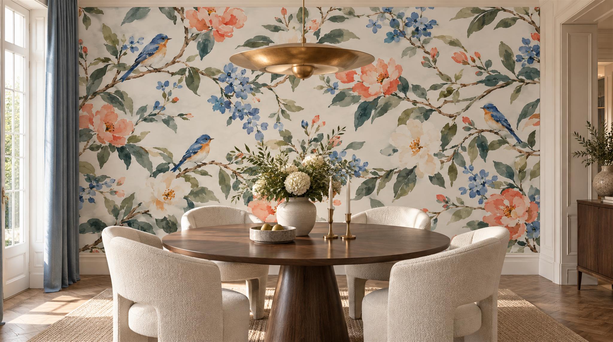 Ivory Floral Foliage Wallpaper Mural Main