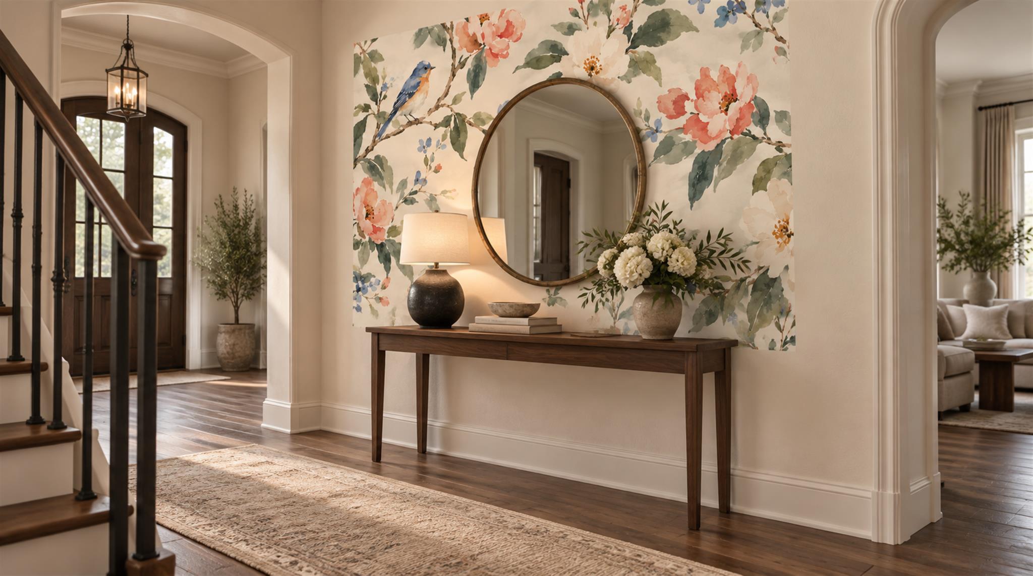 Ivory Floral Foliage Wallpaper Mural Scene