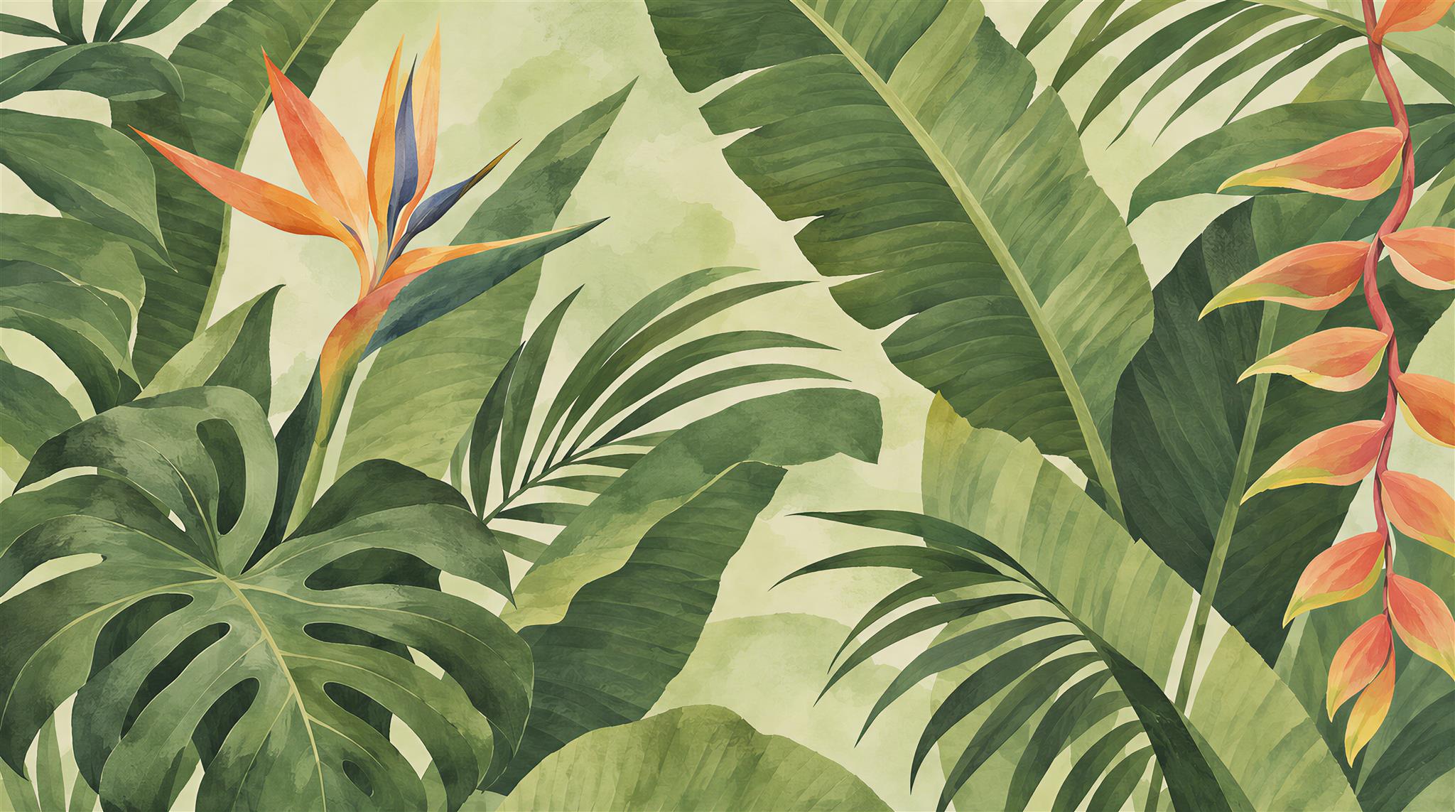 Green Tropical Foliage Wallpaper Mural Main