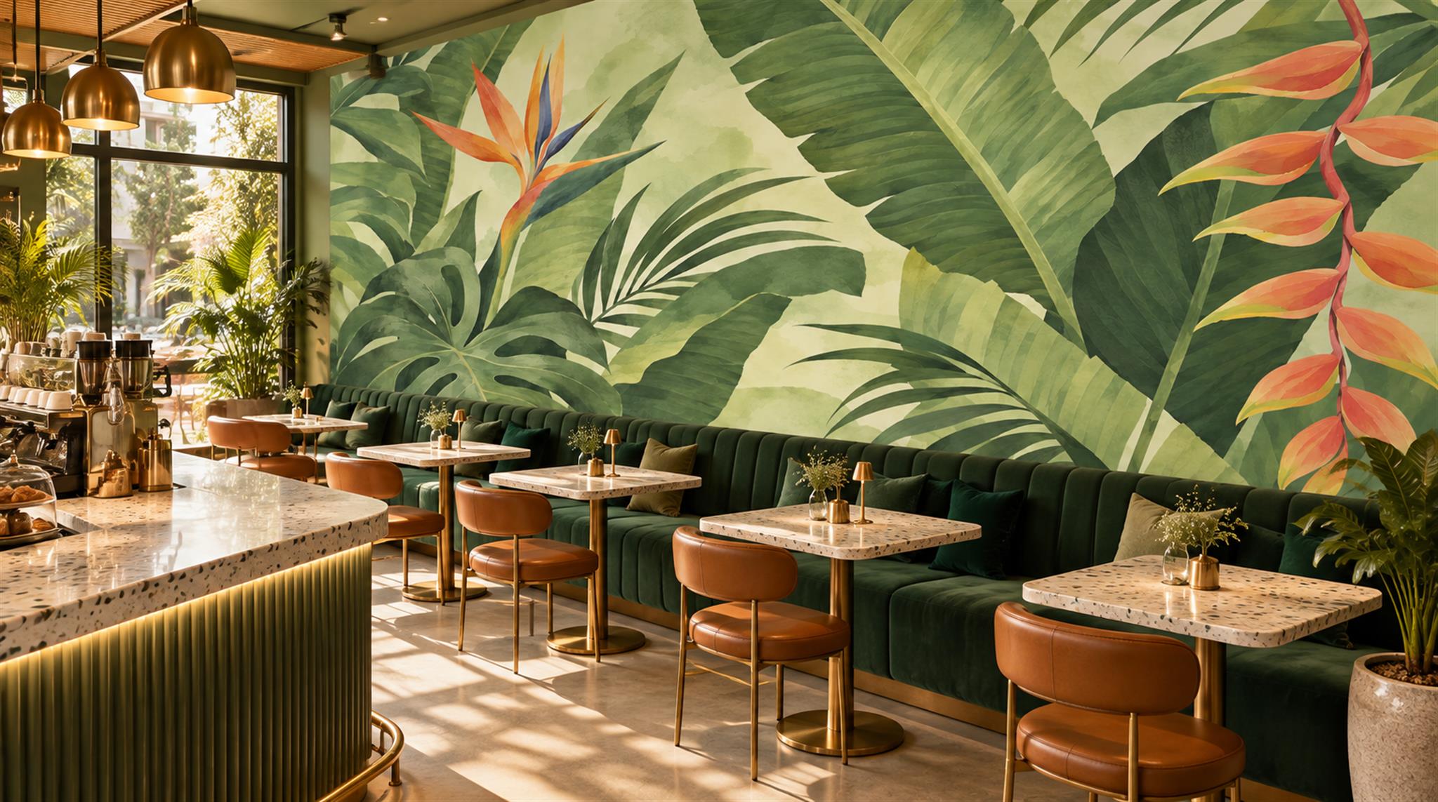 Green Tropical Foliage Wallpaper Mural Scene