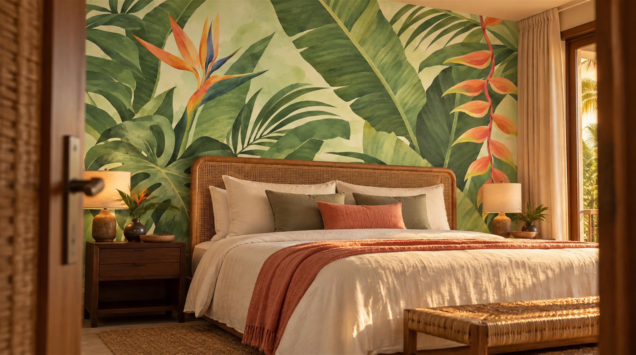 Green Tropical Foliage Wallpaper Mural Scene