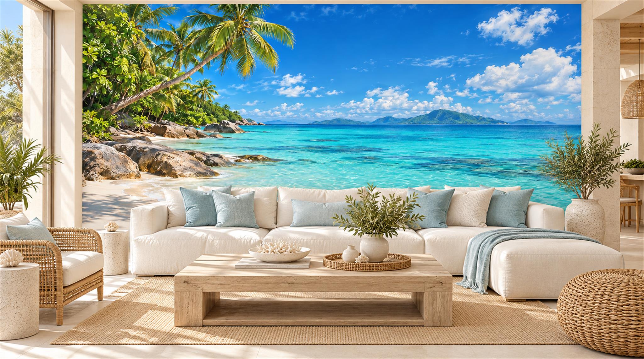 Aqua Tropical Foliage Wallpaper Mural Main