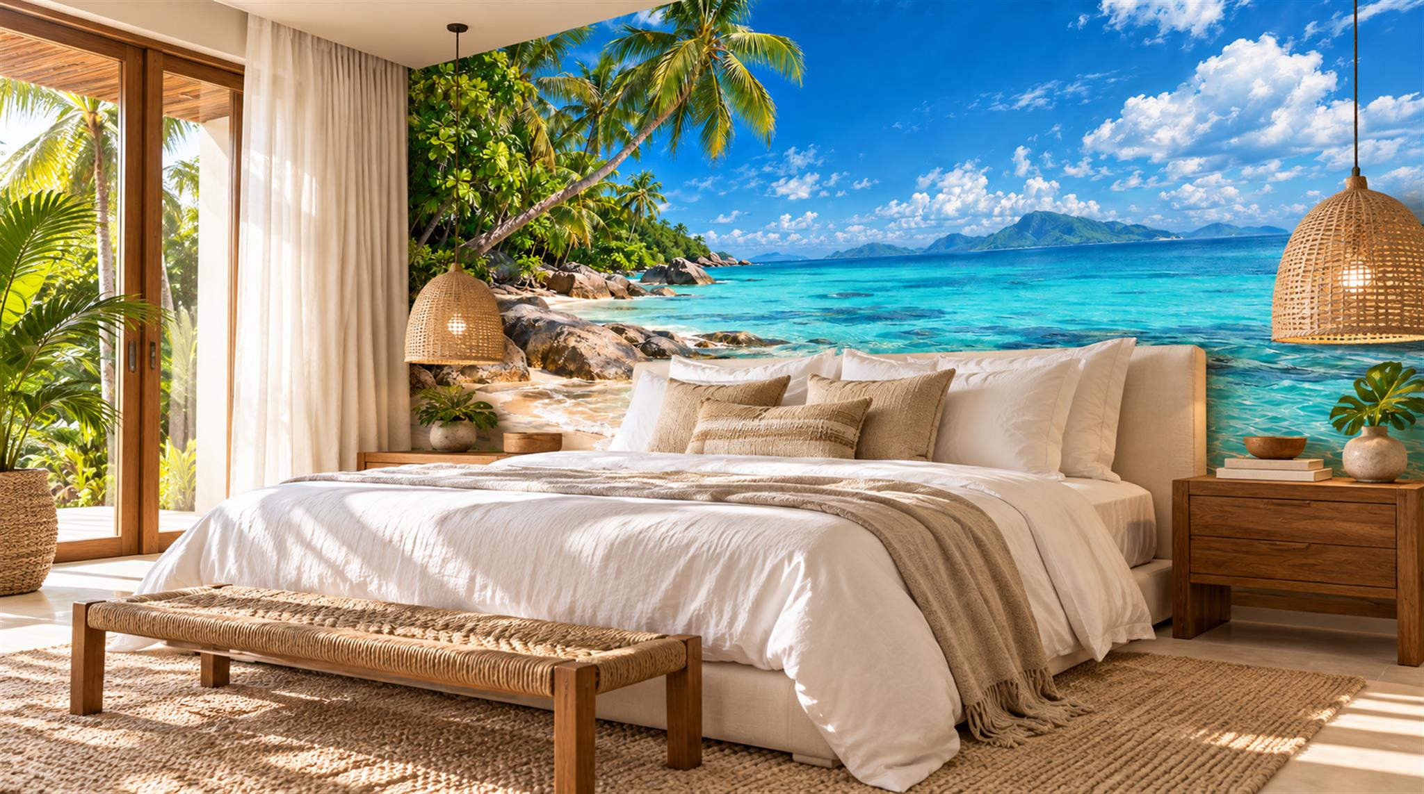 Aqua Tropical Foliage Wallpaper Mural Scene