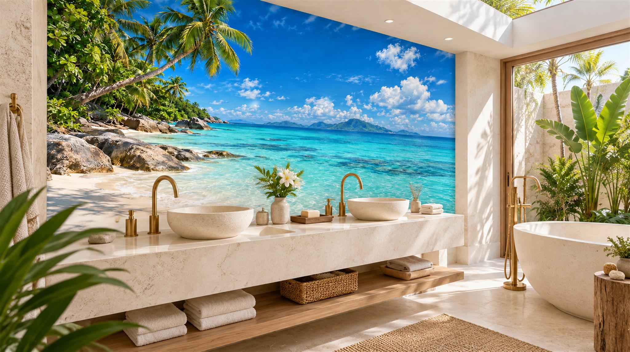 Aqua Tropical Foliage Wallpaper Mural Scene