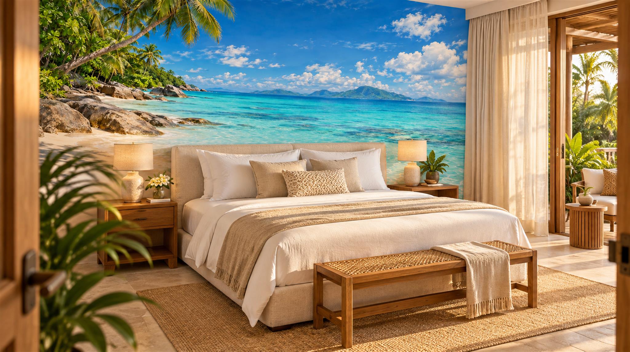 Aqua Tropical Foliage Wallpaper Mural Scene