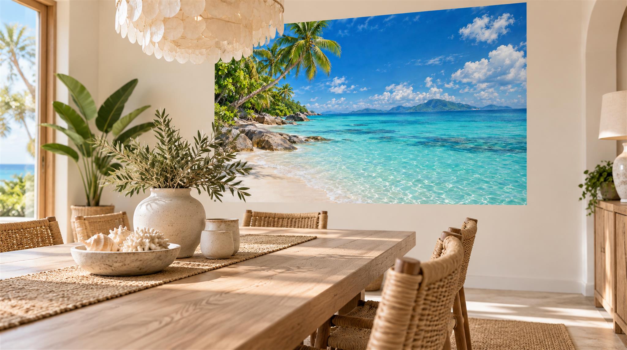 Aqua Tropical Foliage Wallpaper Mural Scene