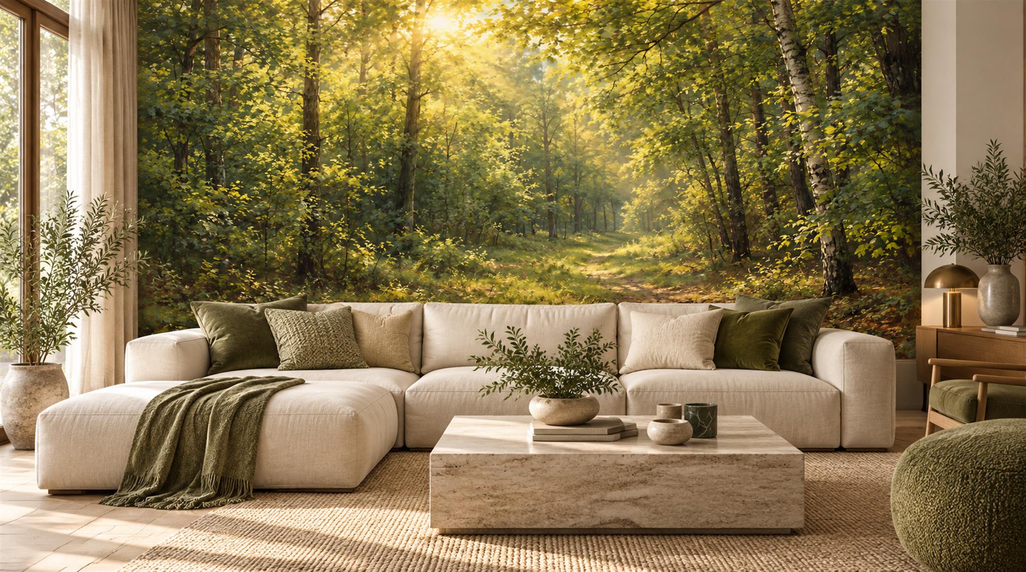 Gold Woodland Trees Wallpaper Mural Main