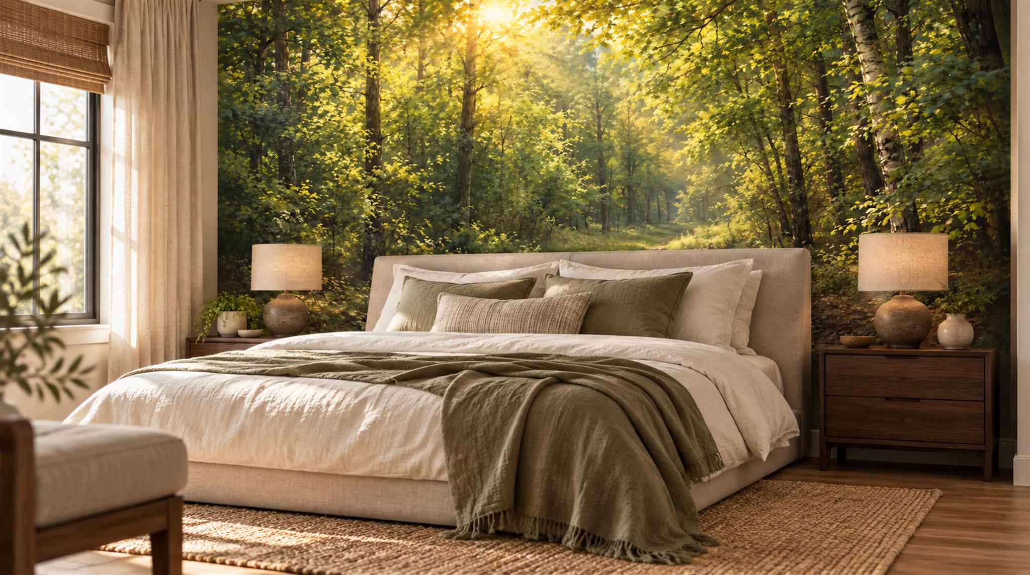 Gold Woodland Trees Wallpaper Mural Scene