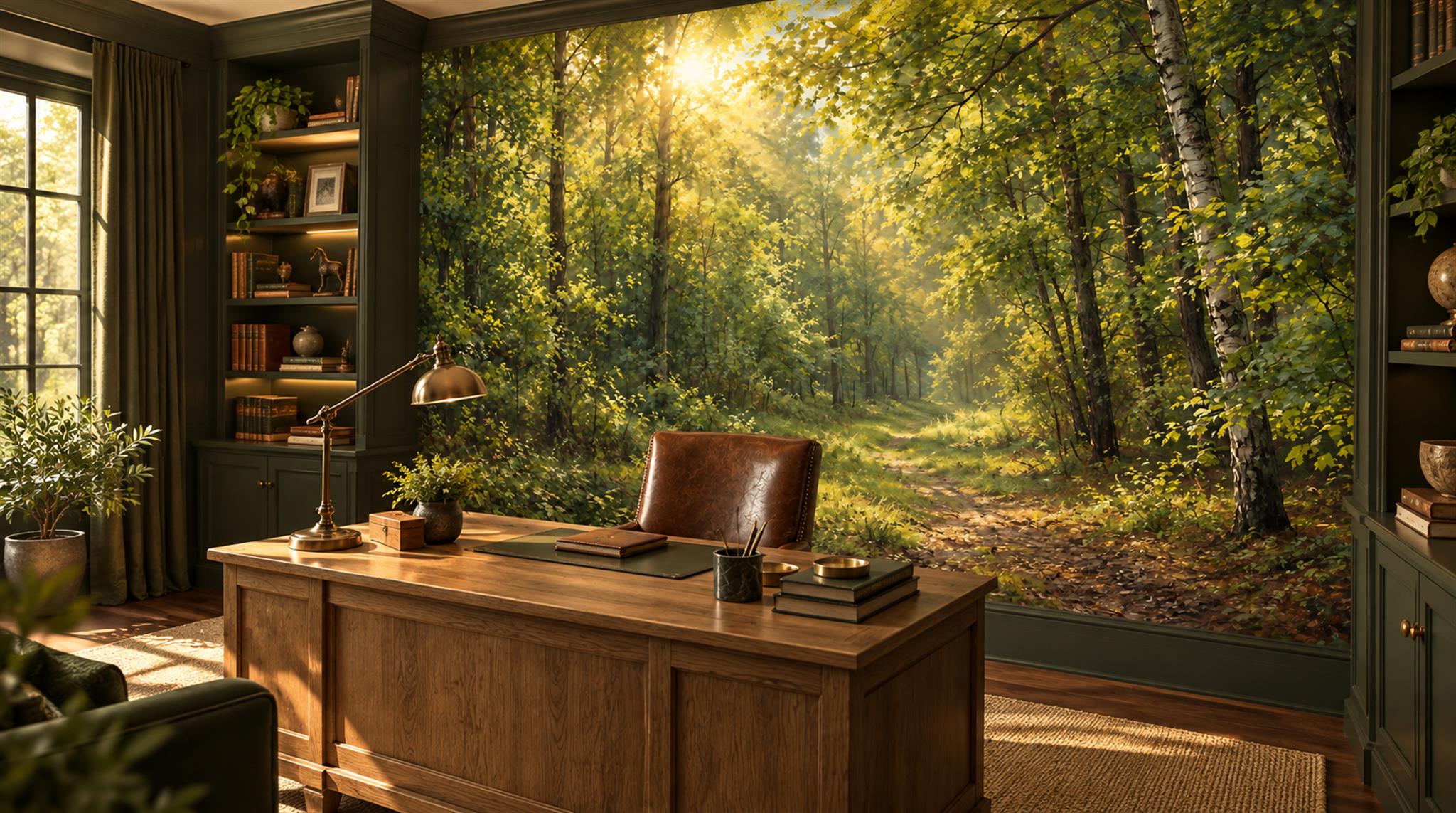 Gold Woodland Trees Wallpaper Mural Scene