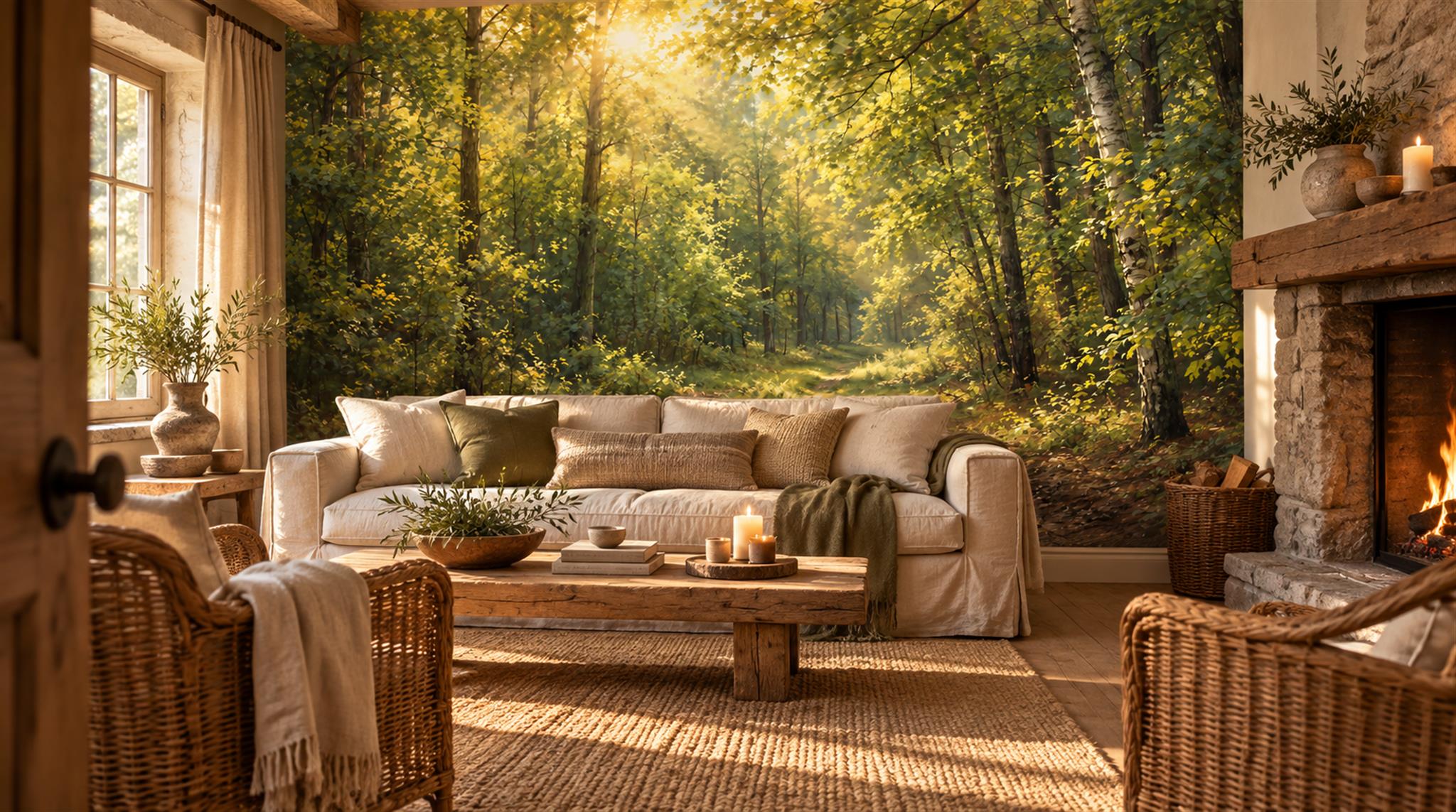 Gold Woodland Trees Wallpaper Mural Scene